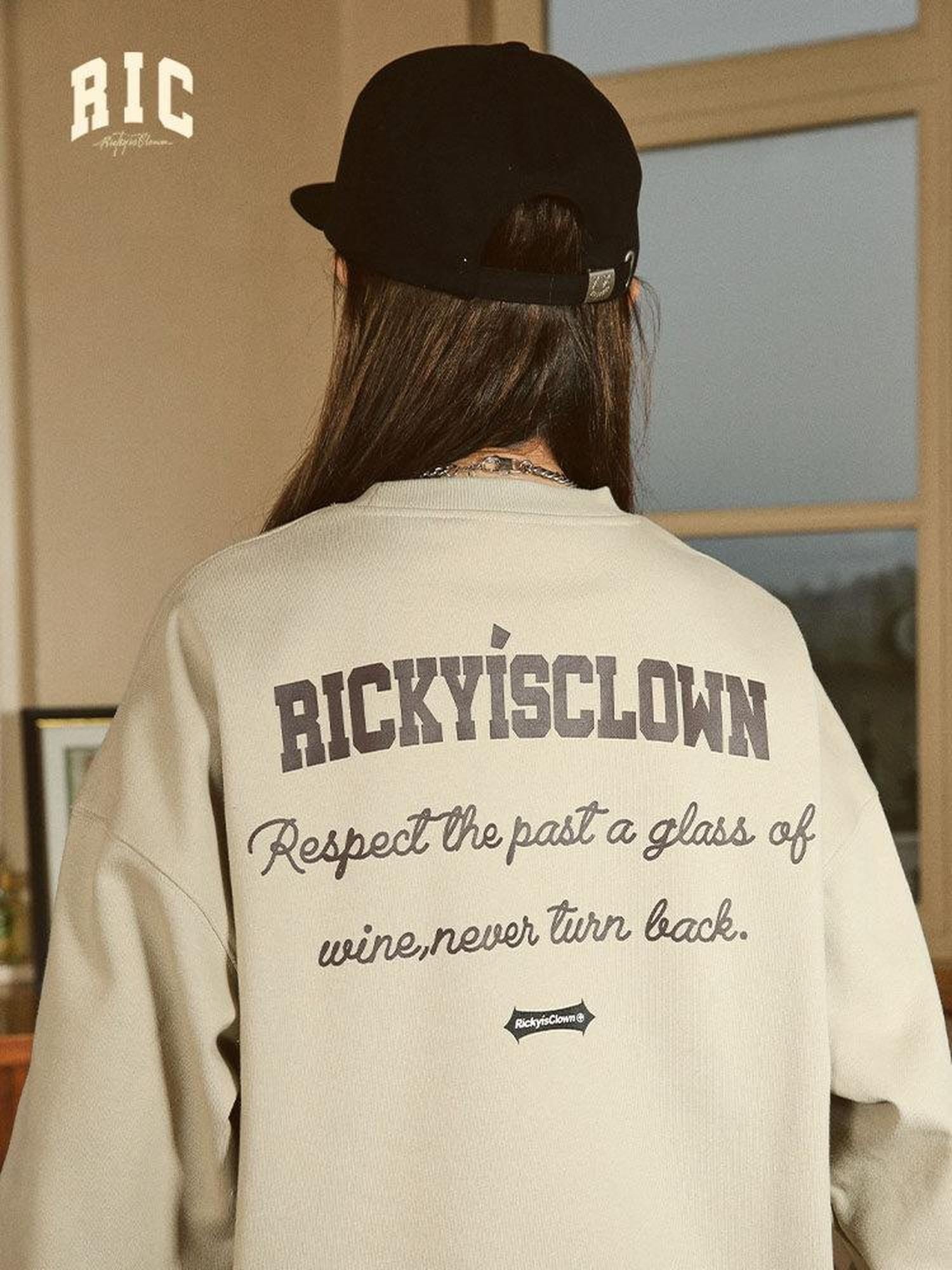 RickyisClown Patch Label Crewneck Heavyweight Men's Cotton Blend Pullover Hoodies