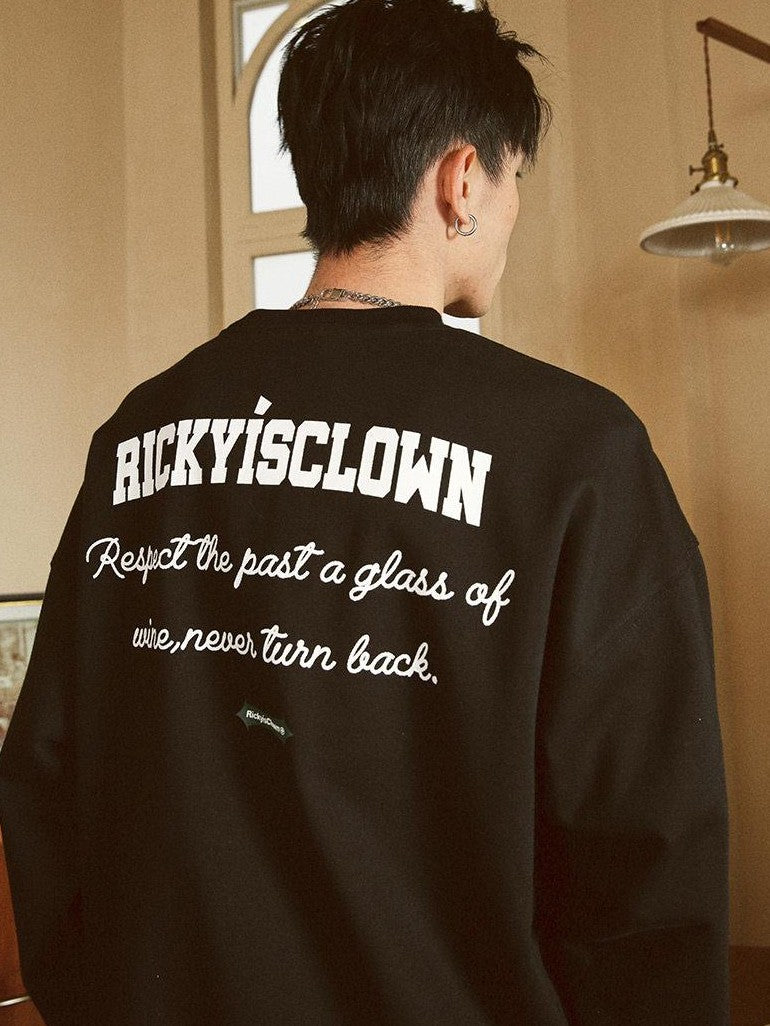 RickyisClown Patch Label Crewneck Heavyweight Men's Cotton Blend Pullover Hoodies