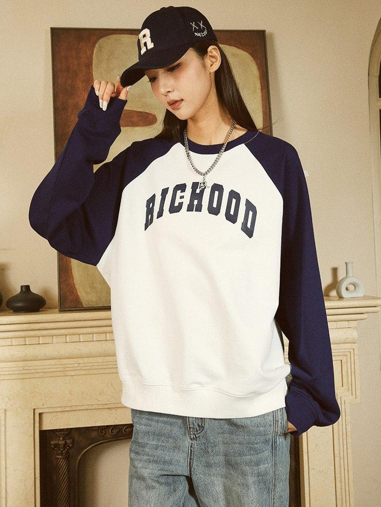 RickyisClown Patchwork Colorblock Raglan Crewneck Men's Cotton Pullover Hoodies