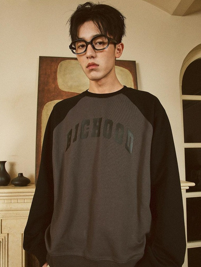 RickyisClown Patchwork Colorblock Raglan Crewneck Men's Cotton Pullover Hoodies