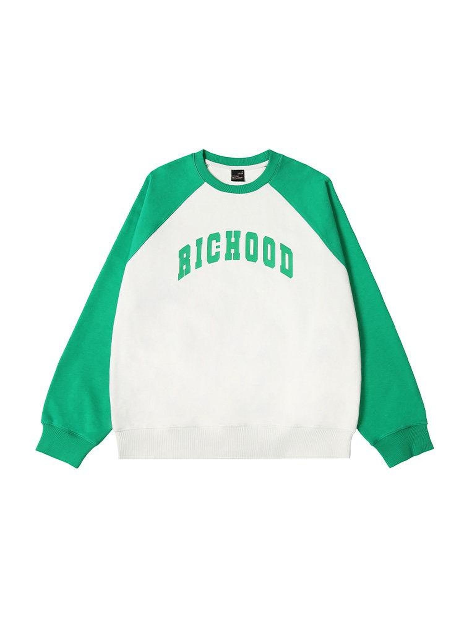 RickyisClown Patchwork Colorblock Raglan Crewneck Men's Cotton Pullover Hoodies