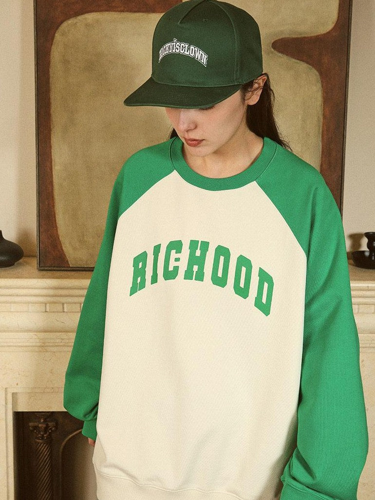 RickyisClown Patchwork Colorblock Raglan Crewneck Men's Cotton Pullover Hoodies