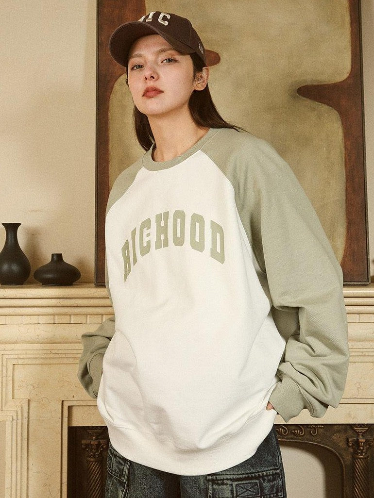 RickyisClown Patchwork Colorblock Raglan Crewneck Men's Cotton Pullover Hoodies