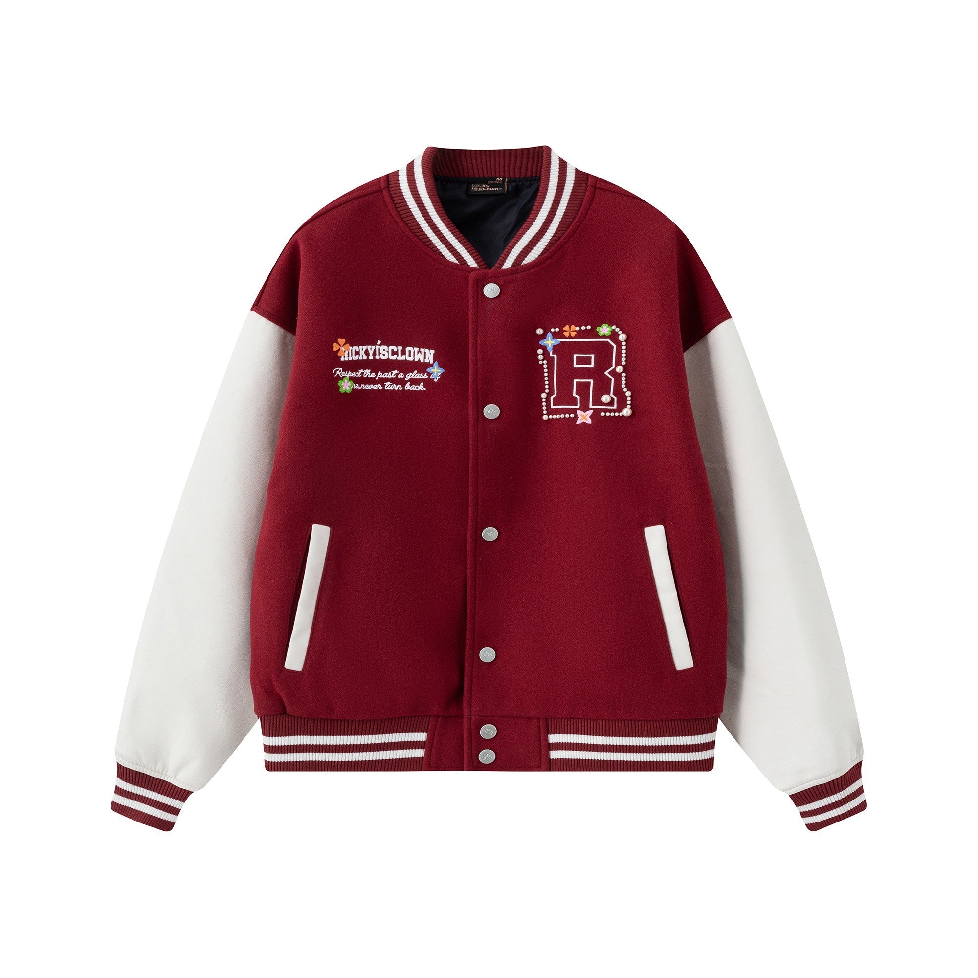 RickyisClown_Pearl_Floral_Embroidery_Men's_Leather_Patch_Varsity_Style_Baseball_Jerseys_MISSTT