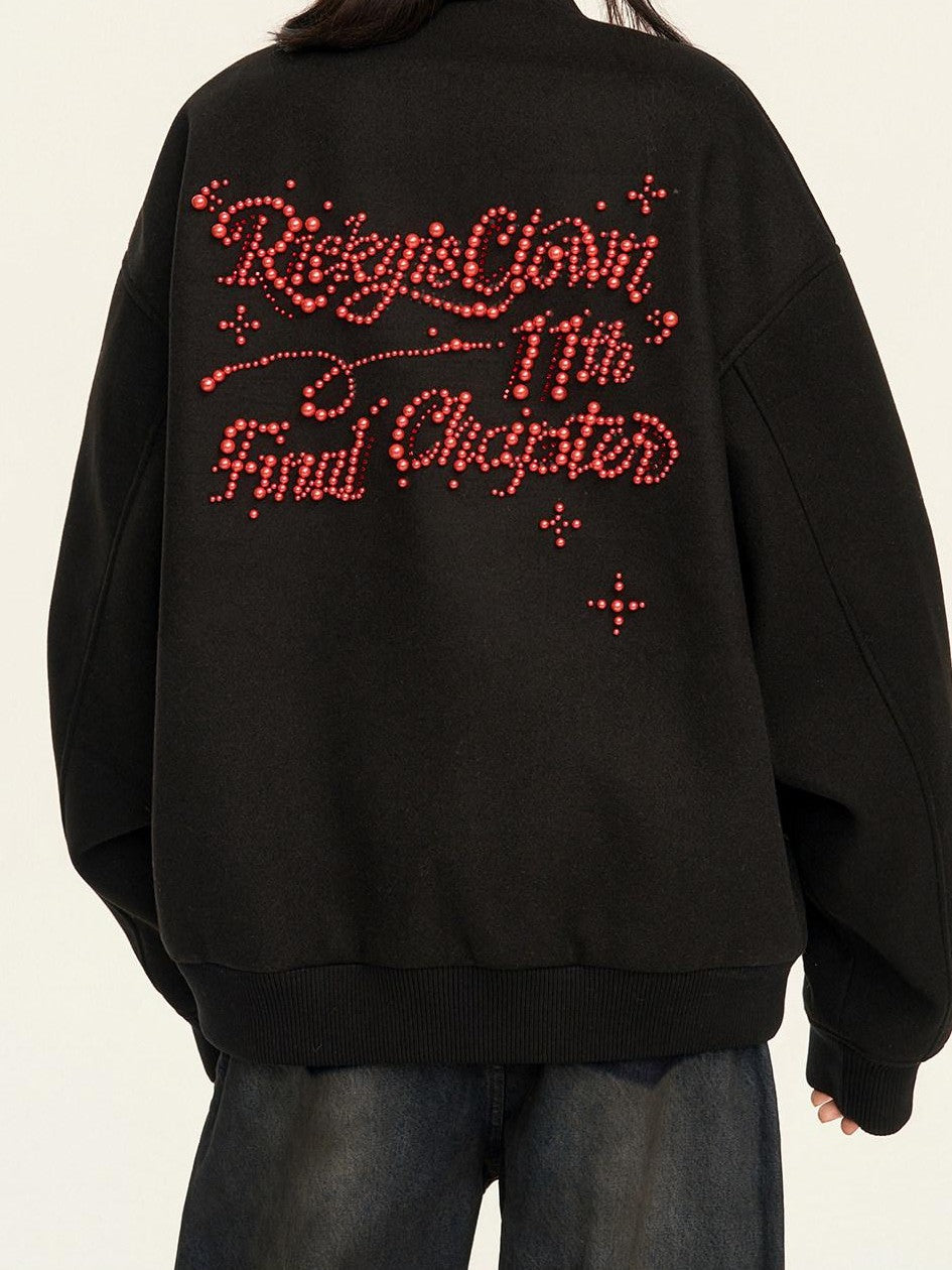 RickyisClown Pearl Rhinestone Lettered Ribbed Hem Loose Fit Men's Polyester Baseball Jerseys