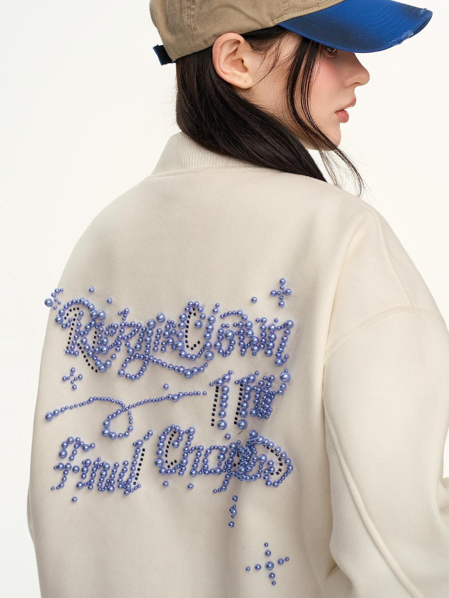 RickyisClown Pearl Rhinestone Lettered Ribbed Hem Loose Fit Men's Polyester Baseball Jerseys