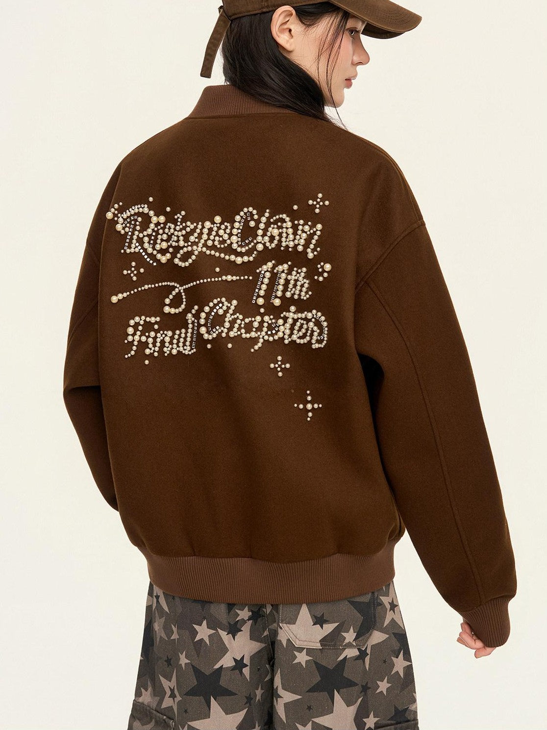 RickyisClown Pearl Rhinestone Lettered Ribbed Hem Loose Fit Men's Polyester Baseball Jerseys