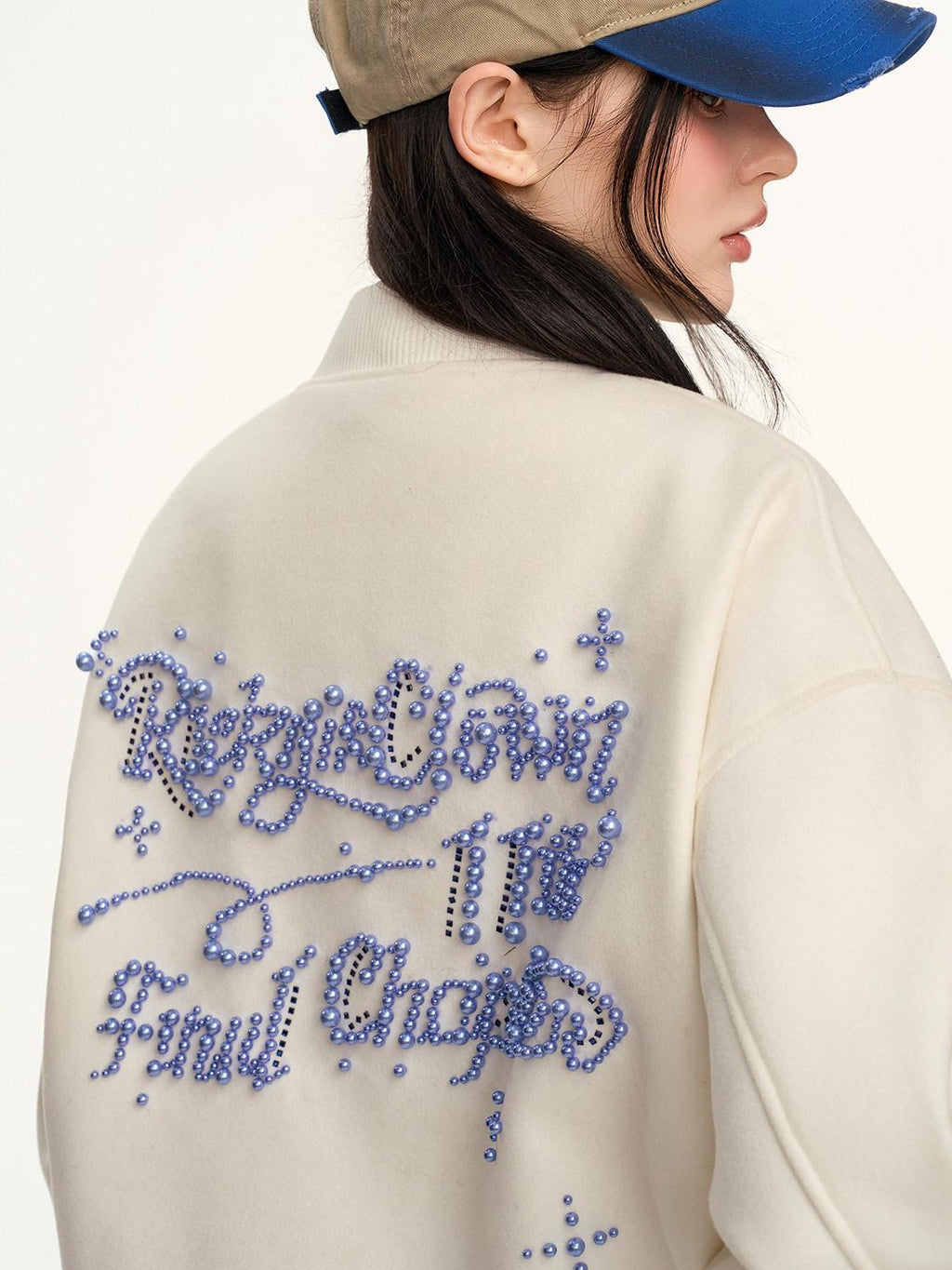 RickyisClown Pearl Rhinestone Lettered Ribbed Hem Loose Fit Men's Polyester Baseball Jerseys