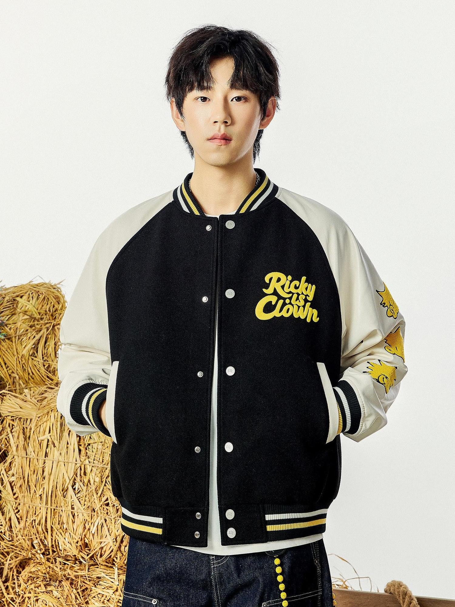 RickyisClown Pineapple Embroidery Ribbed Hem Loose Fit Men's Polyester Baseball Jerseys