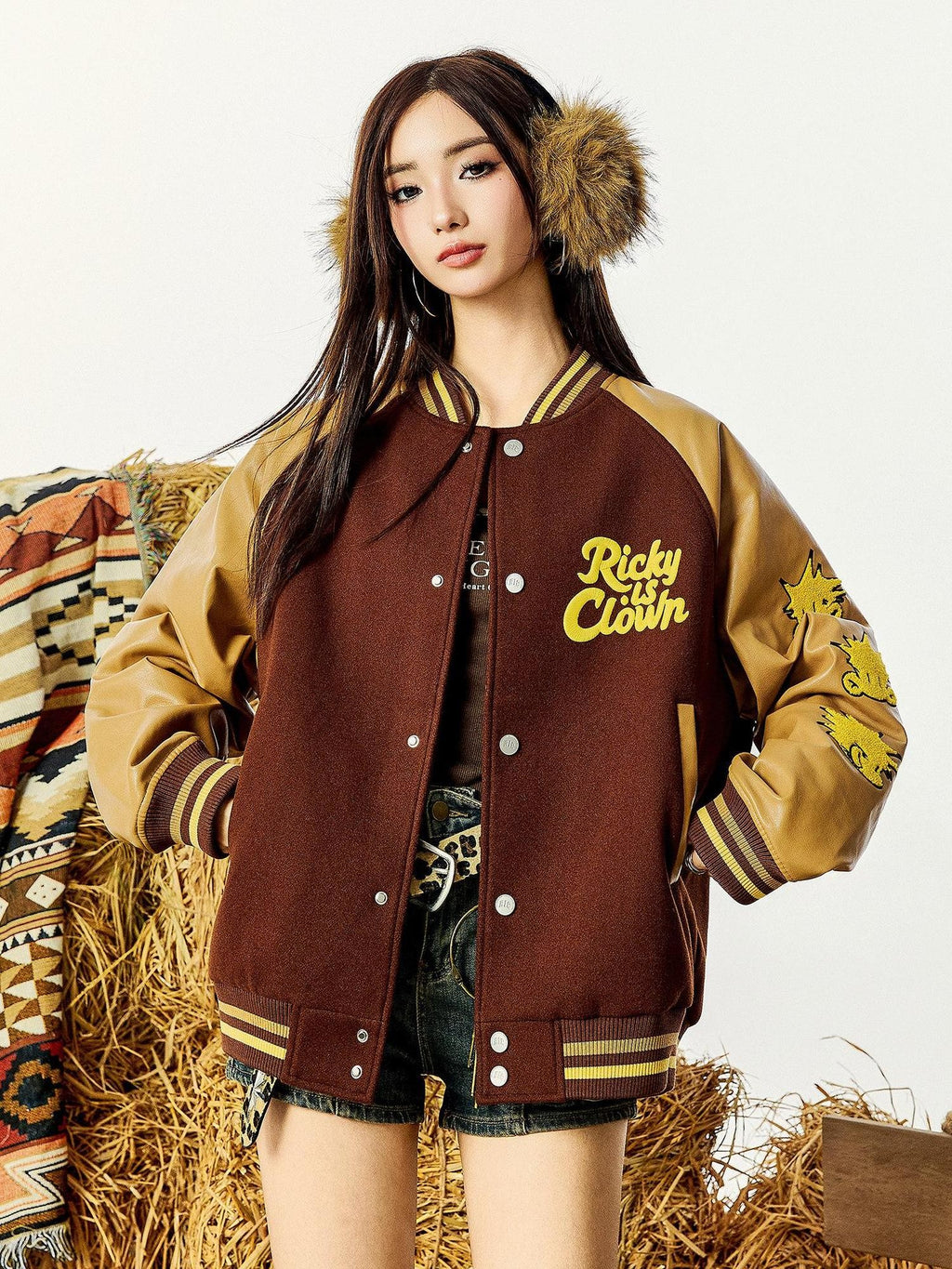 RickyisClown Pineapple Embroidery Ribbed Hem Loose Fit Men's Polyester Baseball Jerseys