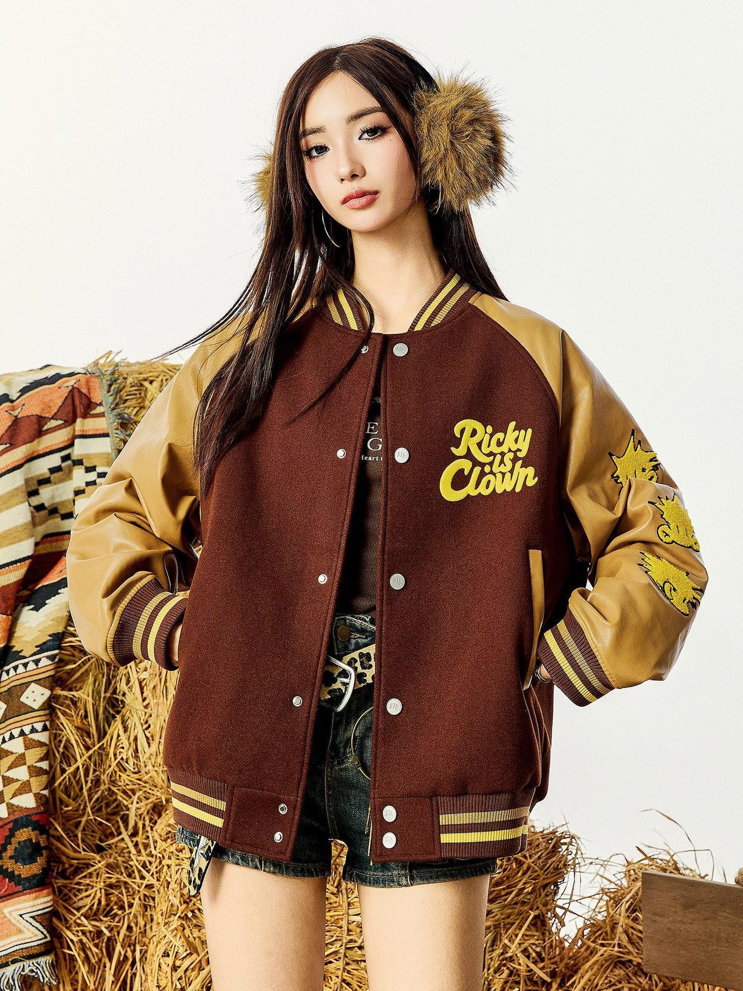 RickyisClown Pineapple Embroidery Ribbed Hem Loose Fit Men's Polyester Baseball Jerseys