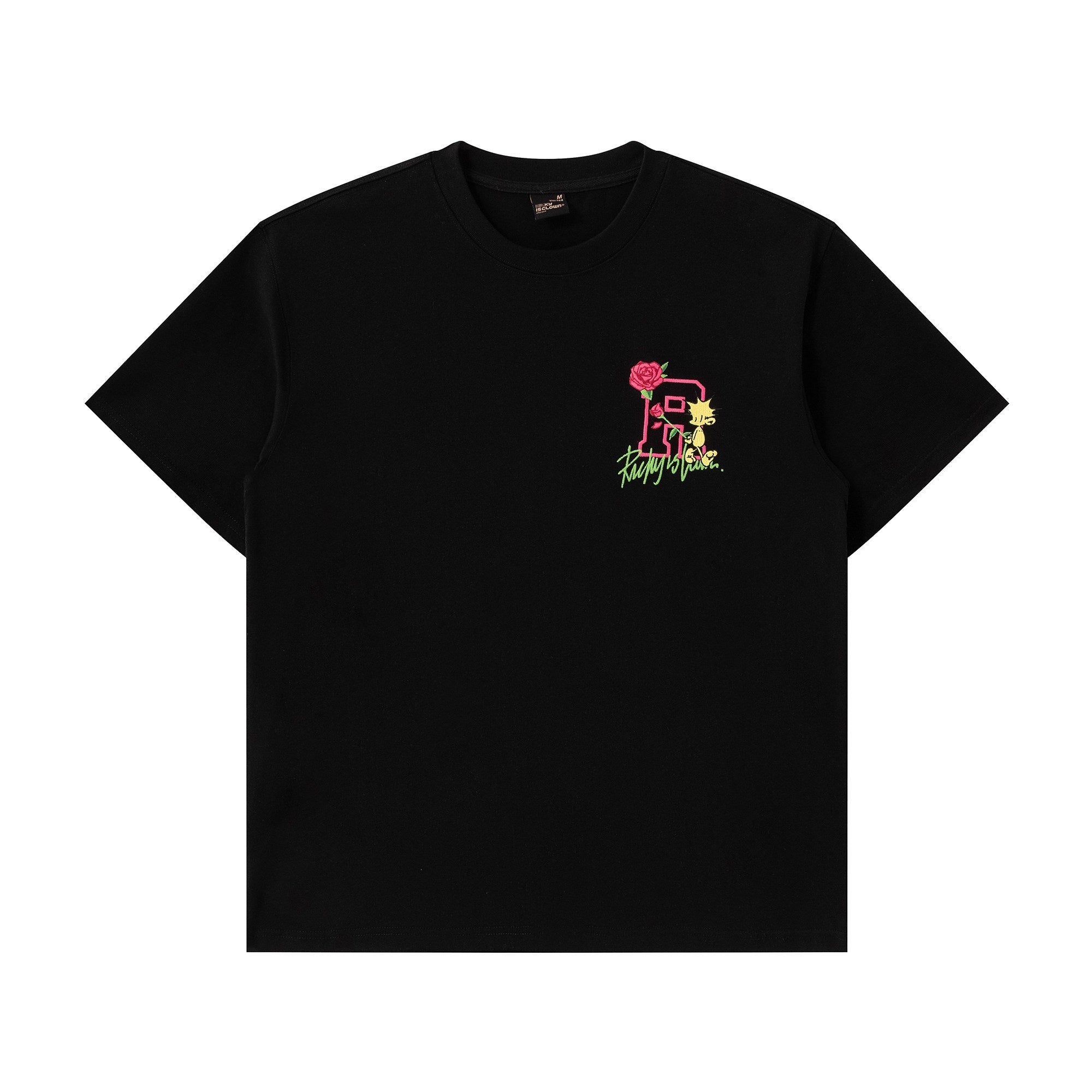 RickyisClown_Pineapple_Floral_Loose_Fit_Embroidered_Men's_Cotton_Short_Sleeve_T-shirts_MISSTT