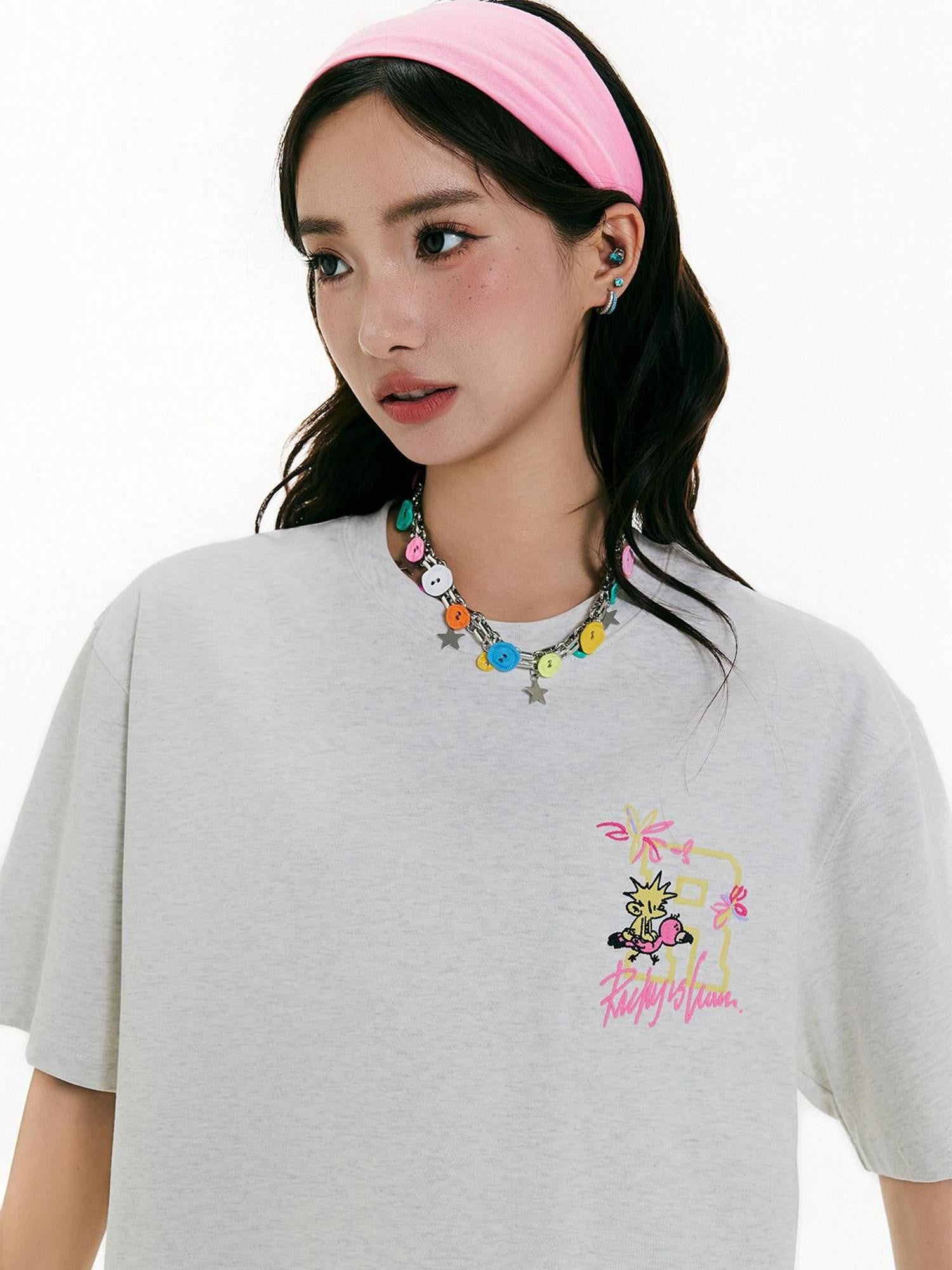 RickyisClown Pineapple Floral Loose Fit Embroidered Men's Cotton Short Sleeve T-shirts