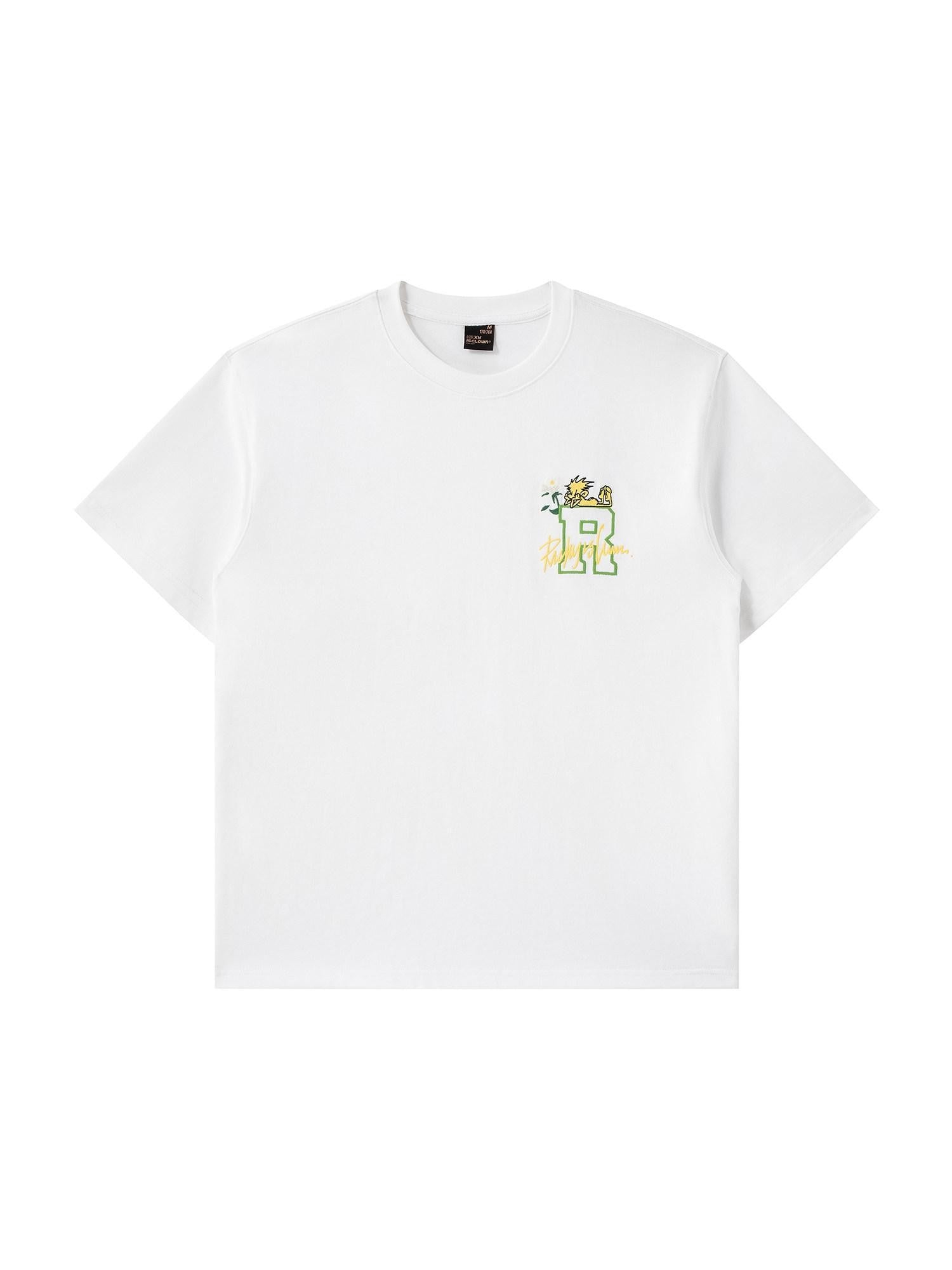 RickyisClown Pineapple Floral Loose Fit Embroidered Men's Cotton Short Sleeve T-shirts