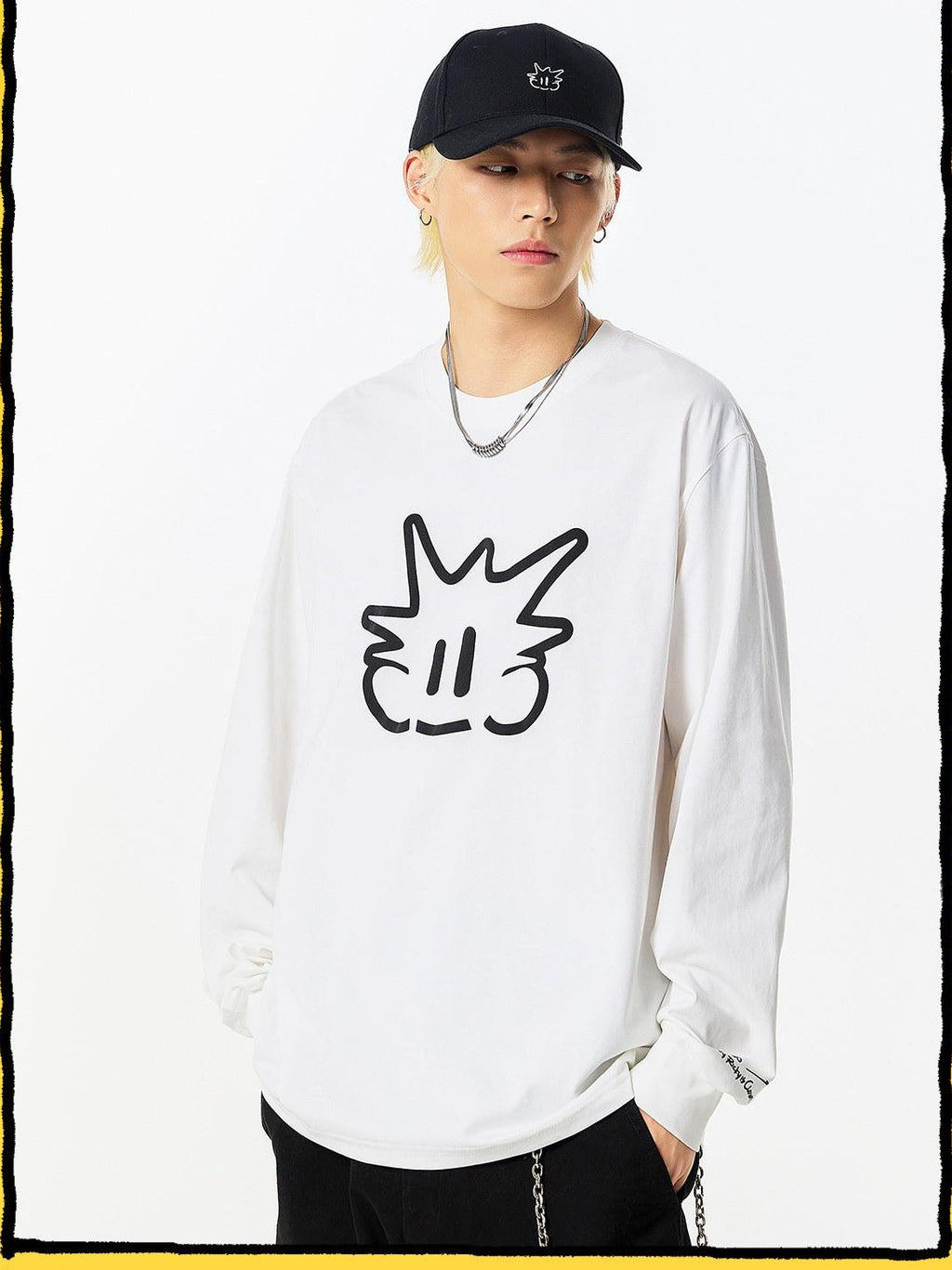 RickyisClown Pineapple Head Printed Cartoon Men's Cotton Polyester Blend Long Sleeve T-shirts