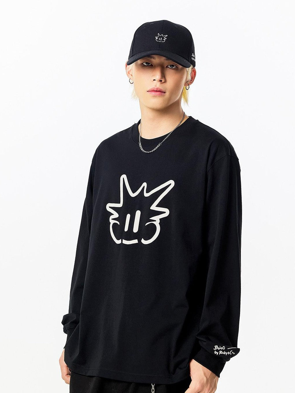 RickyisClown Pineapple Head Printed Cartoon Men's Cotton Polyester Blend Long Sleeve T-shirts
