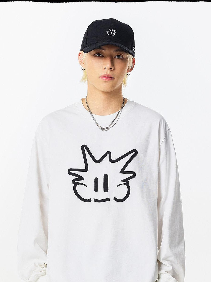 RickyisClown Pineapple Head Printed Cartoon Men's Cotton Polyester Blend Long Sleeve T-shirts
