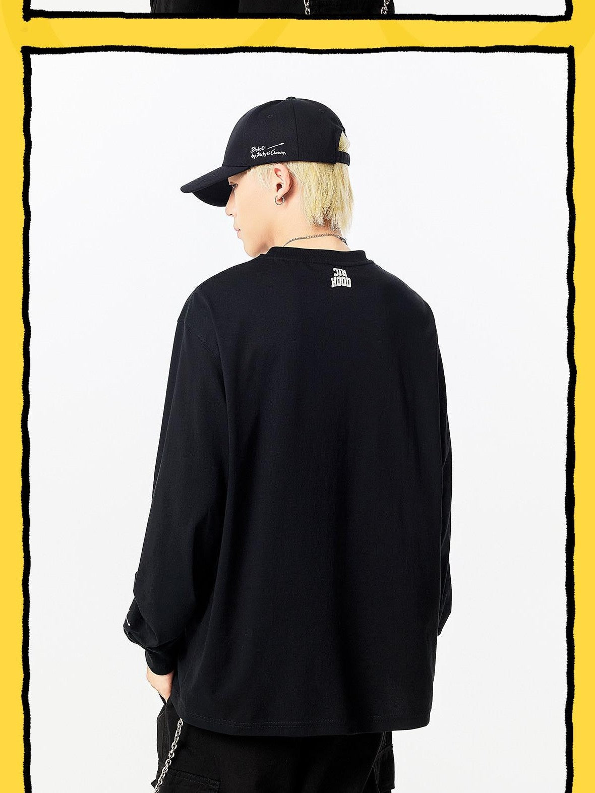 RickyisClown Pineapple Head Printed Cartoon Men's Cotton Polyester Blend Long Sleeve T-shirts