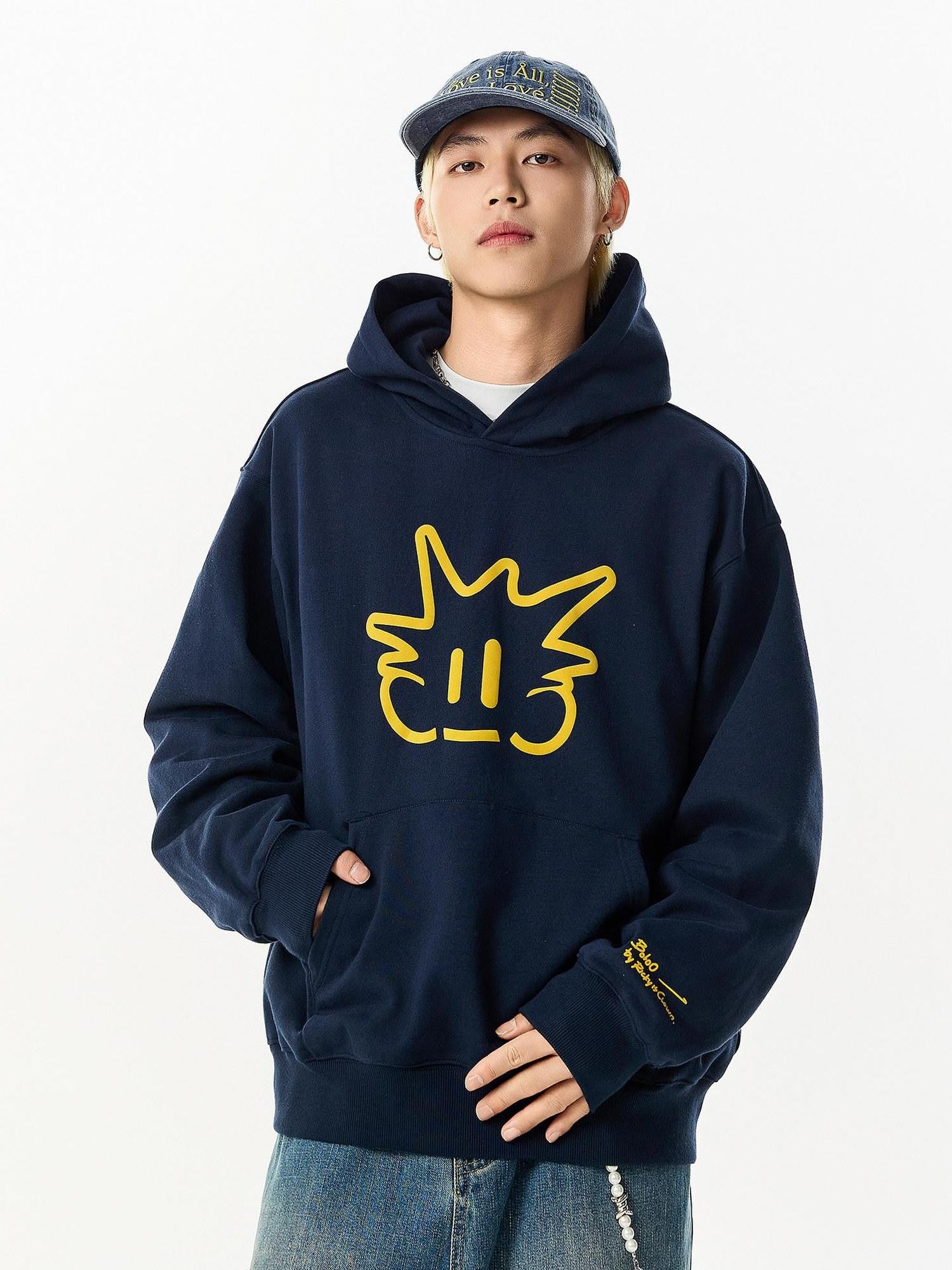 RickyisClown Pineapple Knit Hooded Loose Fit American Streetwear Men's Pullover Hoodies