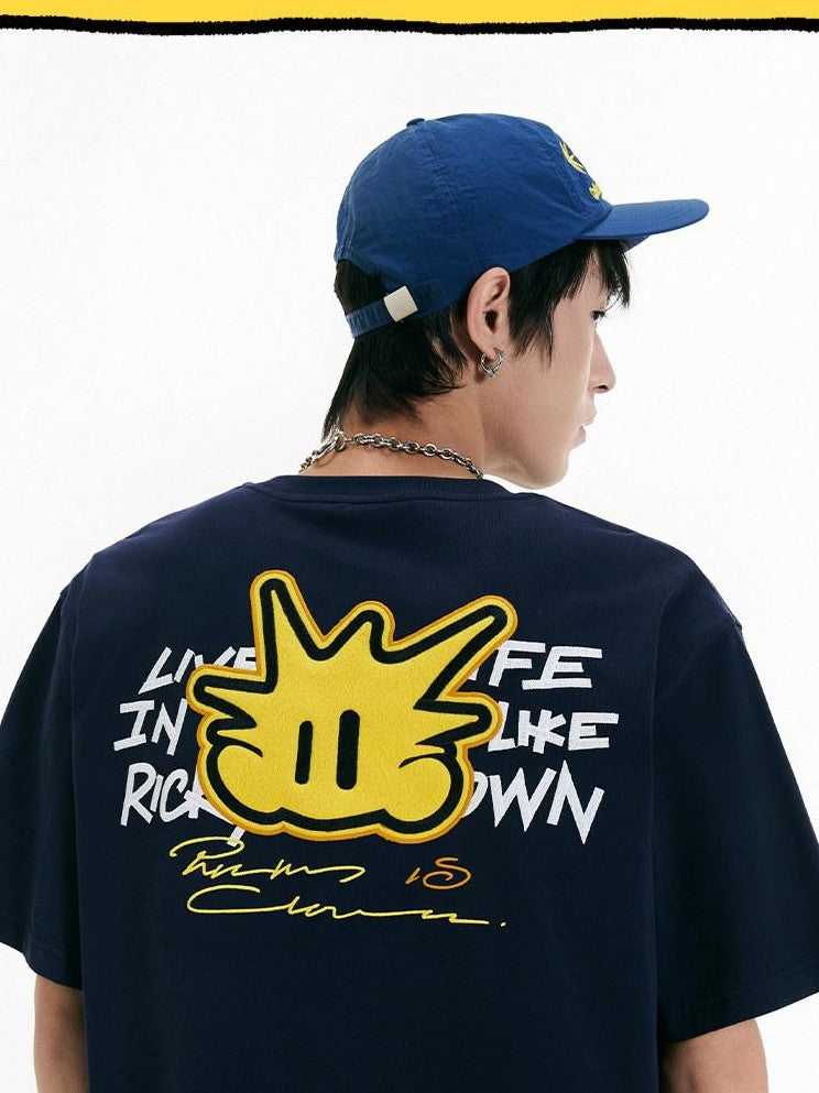 RickyisClown Pineapple Patch Embroidered Letter Cartoon Men's Cotton Short Sleeve T-shirts