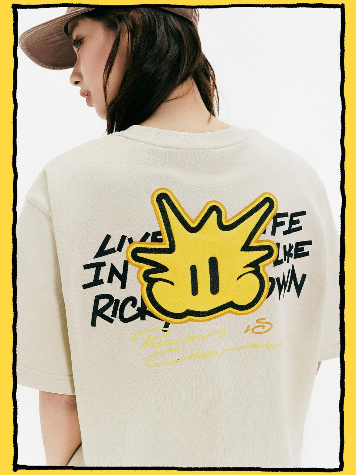 RickyisClown Pineapple Patch Embroidered Letter Cartoon Men's Cotton Short Sleeve T-shirts