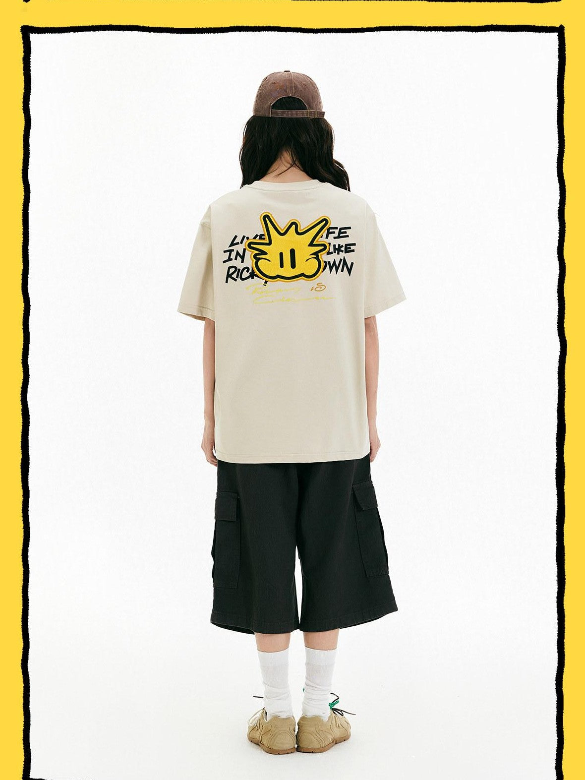 RickyisClown Pineapple Patch Embroidered Letter Cartoon Men's Cotton Short Sleeve T-shirts