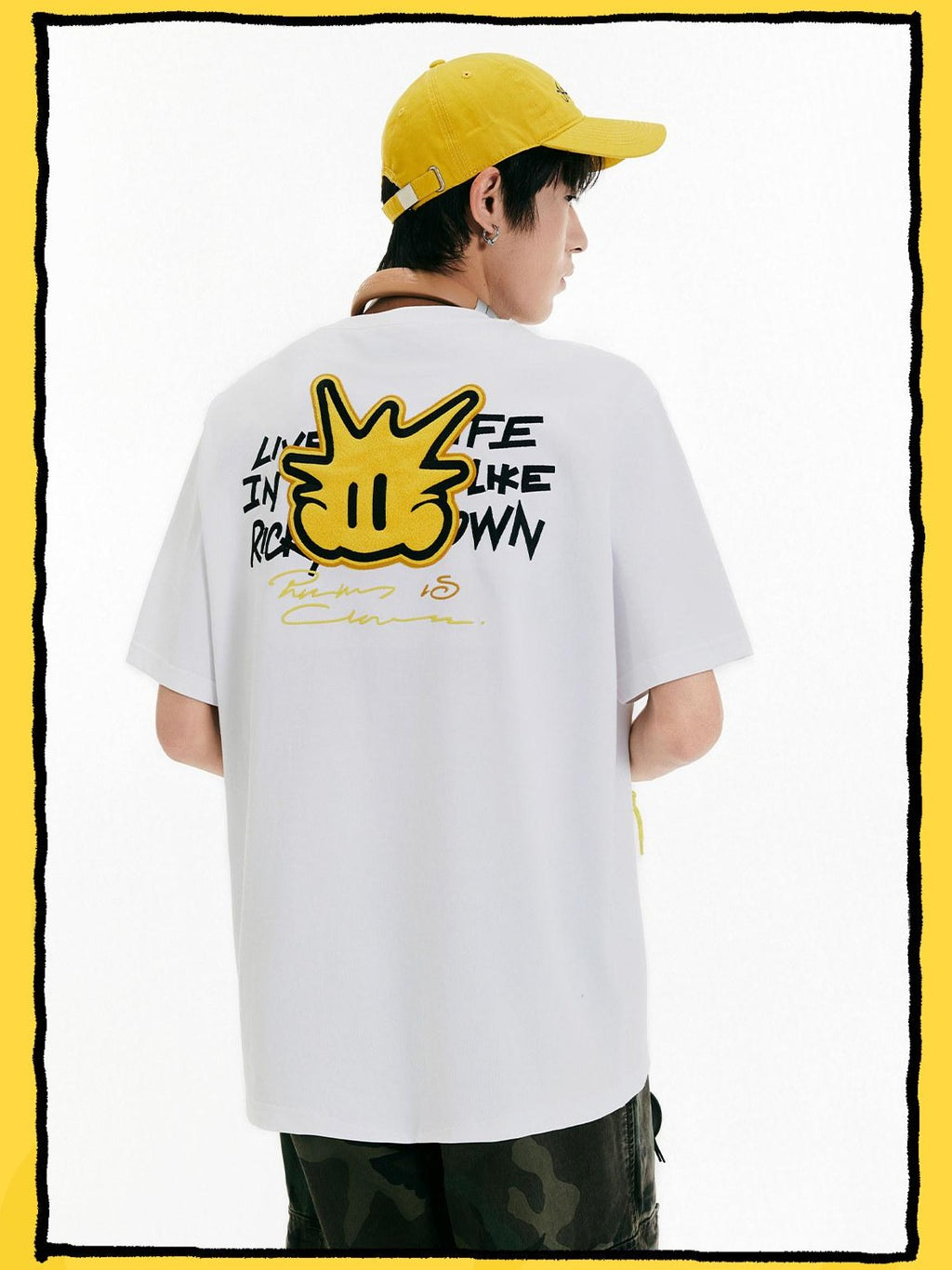RickyisClown Pineapple Patch Embroidered Letter Cartoon Men's Cotton Short Sleeve T-shirts