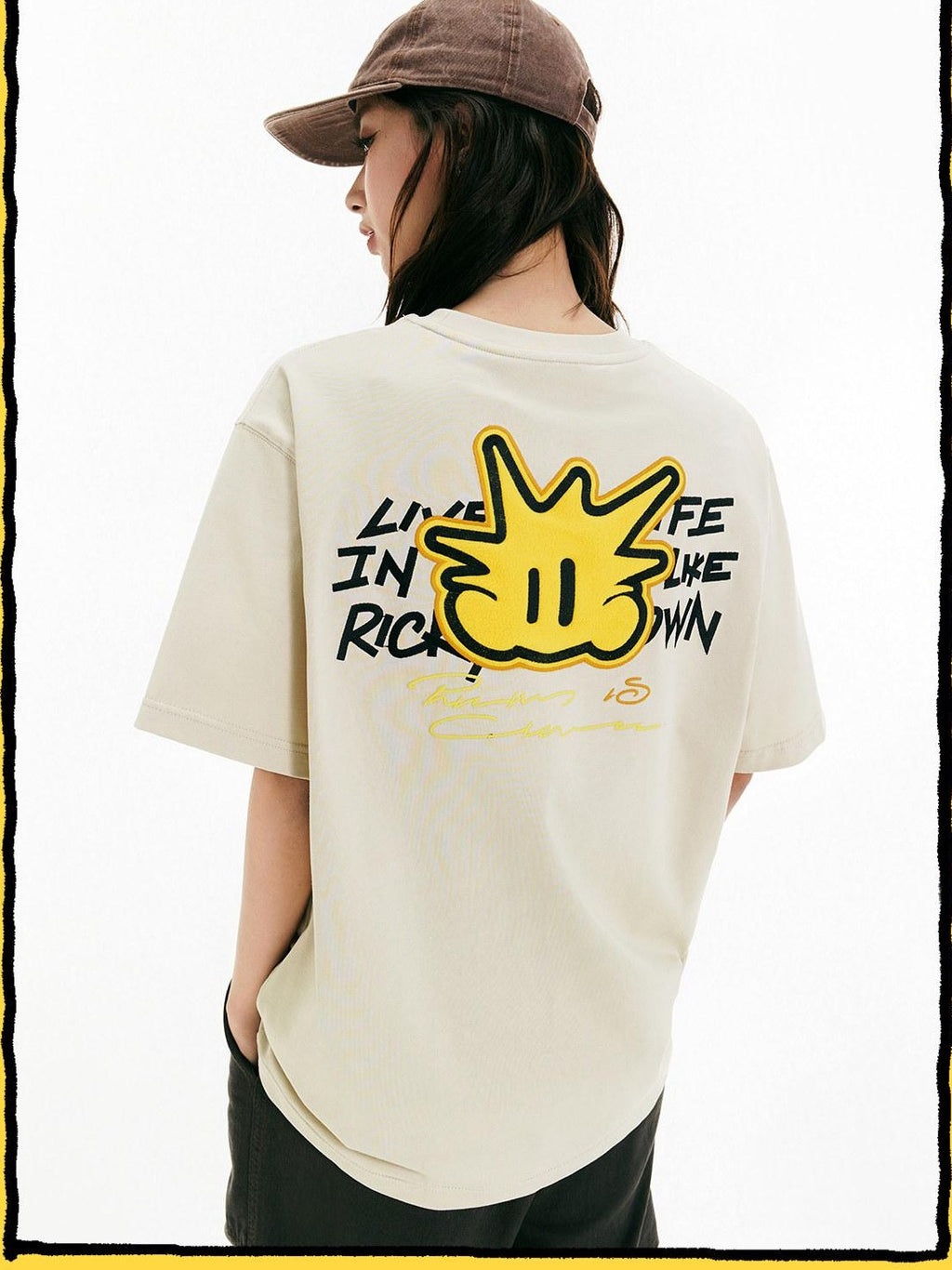 RickyisClown Pineapple Patch Embroidered Letter Cartoon Men's Cotton Short Sleeve T-shirts