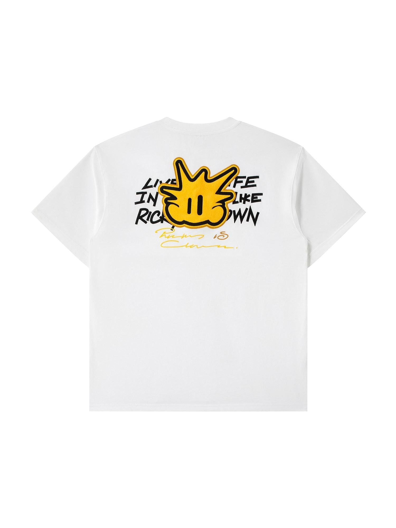 RickyisClown Pineapple Patch Embroidered Letter Cartoon Men's Cotton Short Sleeve T-shirts