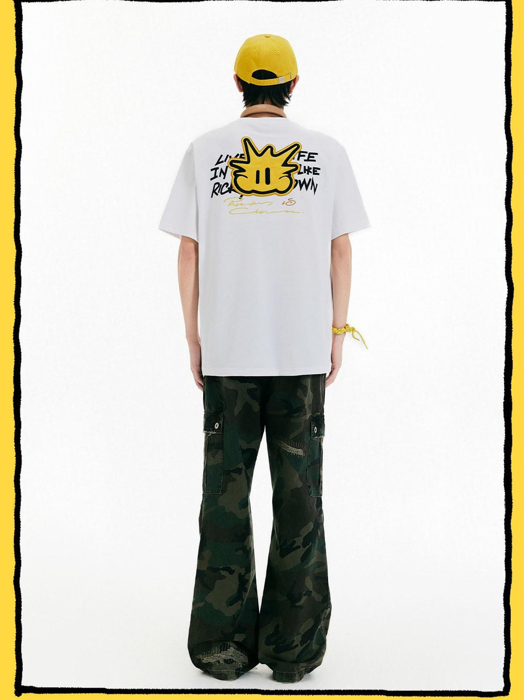 RickyisClown Pineapple Patch Embroidered Letter Cartoon Men's Cotton Short Sleeve T-shirts