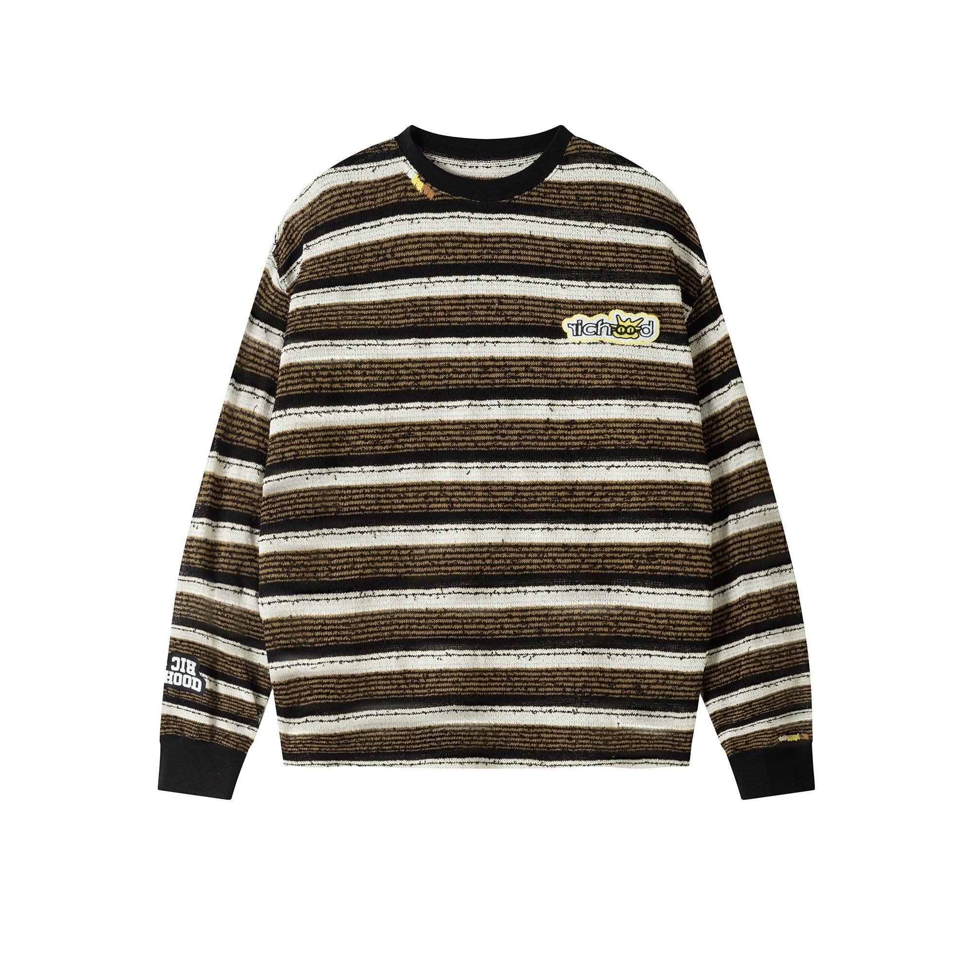 RickyisClown_Pineapple_Texture_Contrast_Striped_Men's_Polyester_Blend_Long_Sleeve_T-shirts_MISSTT