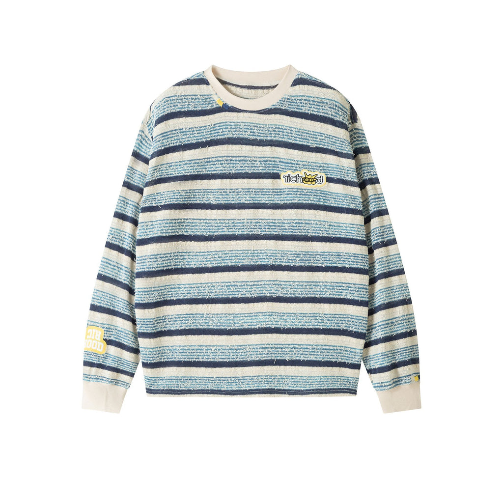 RickyisClown_Pineapple_Texture_Contrast_Striped_Men's_Polyester_Blend_Long_Sleeve_T-shirts_MISSTT