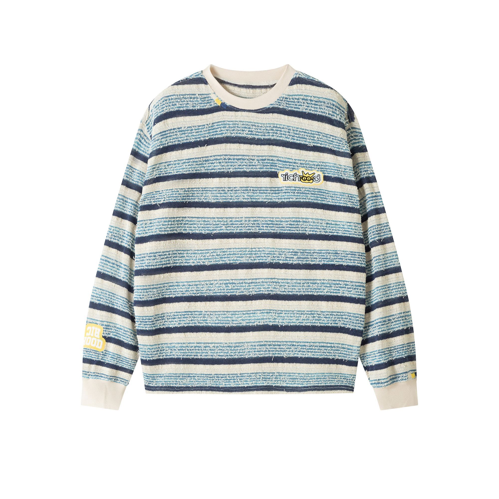 RickyisClown_Pineapple_Texture_Contrast_Striped_Men's_Polyester_Blend_Long_Sleeve_T-shirts_MISSTT