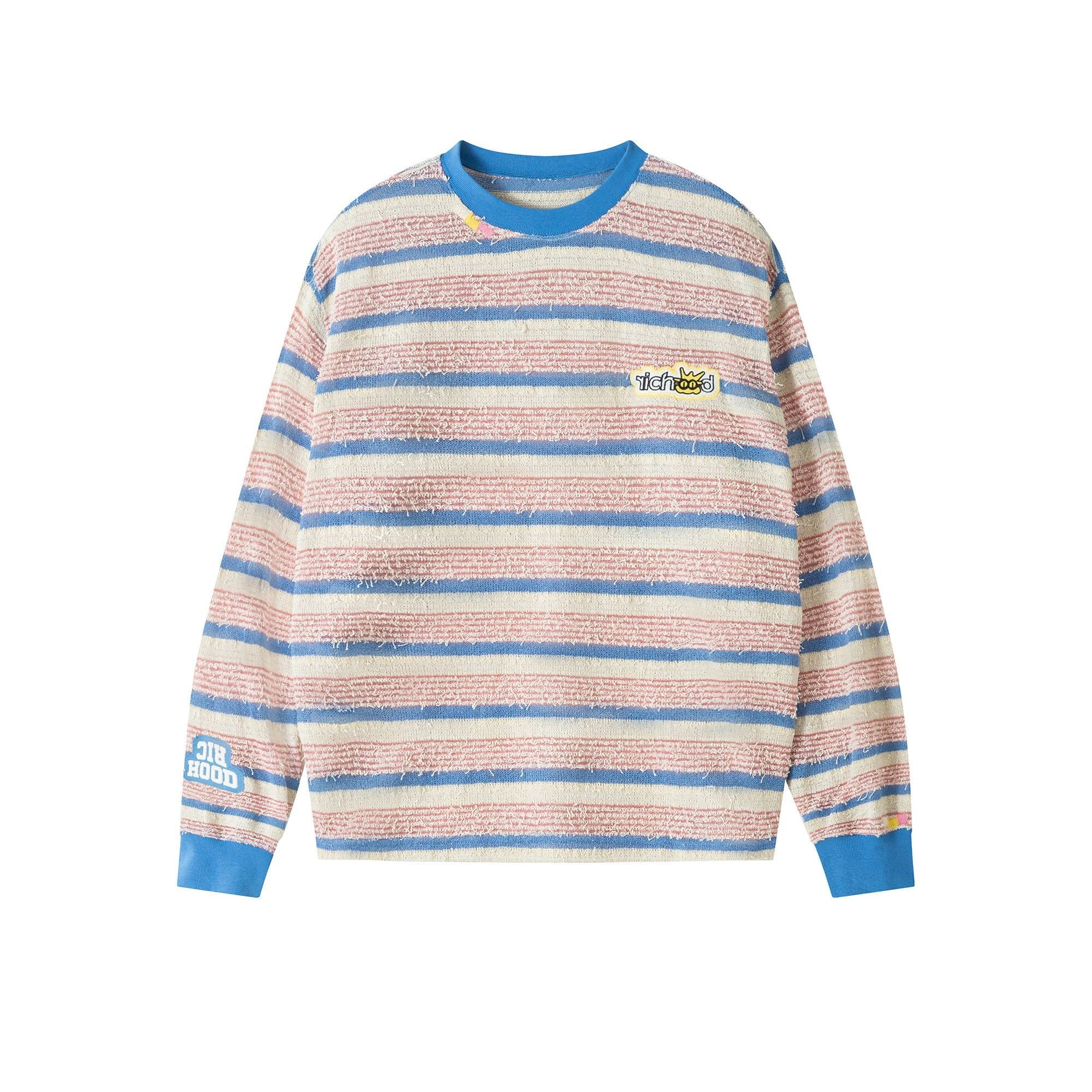 RickyisClown_Pineapple_Texture_Contrast_Striped_Men's_Polyester_Blend_Long_Sleeve_T-shirts_MISSTT
