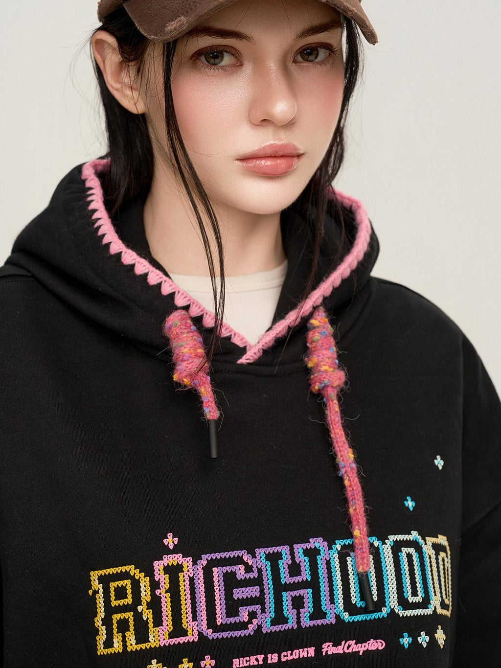 RickyisClown Pixel Dot Embroidered Men's Cotton Blend Fleece Pullover Hoodies