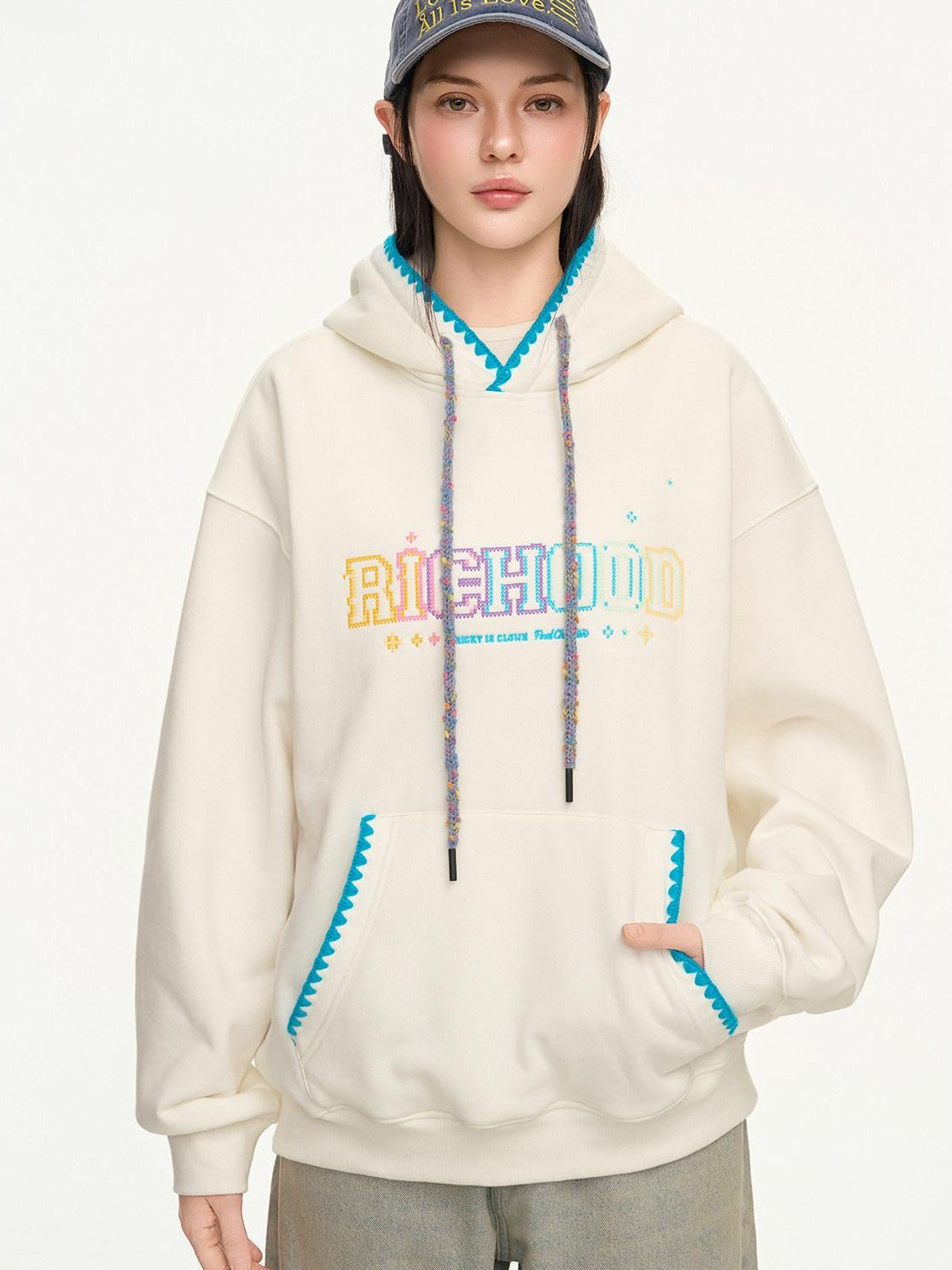 RickyisClown Pixel Dot Embroidered Men's Cotton Blend Fleece Pullover Hoodies