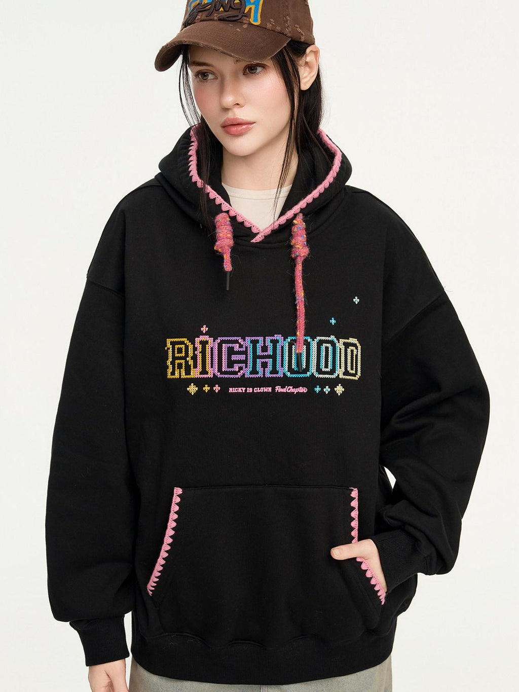 RickyisClown Pixel Dot Embroidered Men's Cotton Blend Fleece Pullover Hoodies