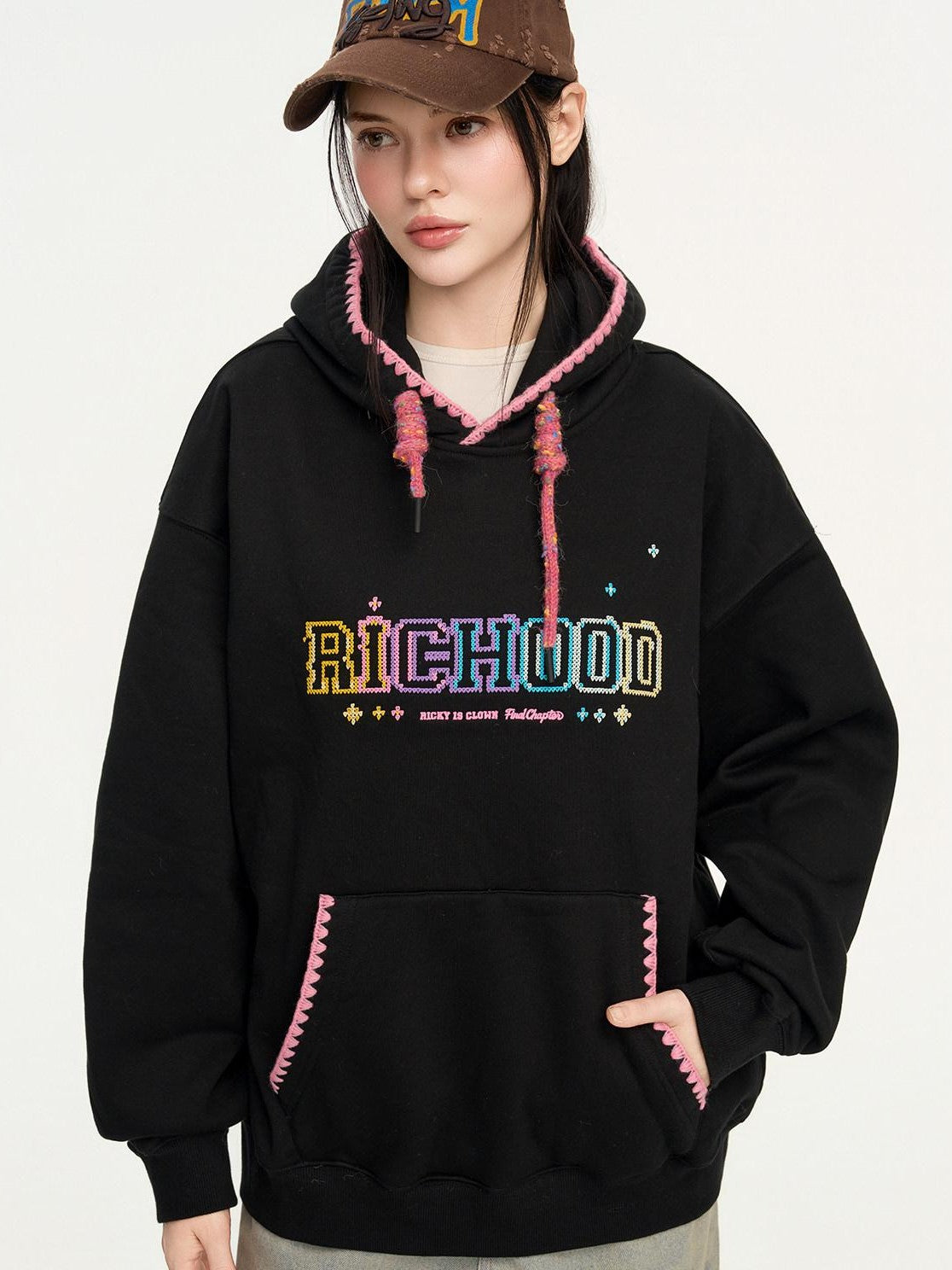 RickyisClown Pixel Dot Embroidered Men's Cotton Blend Fleece Pullover Hoodies