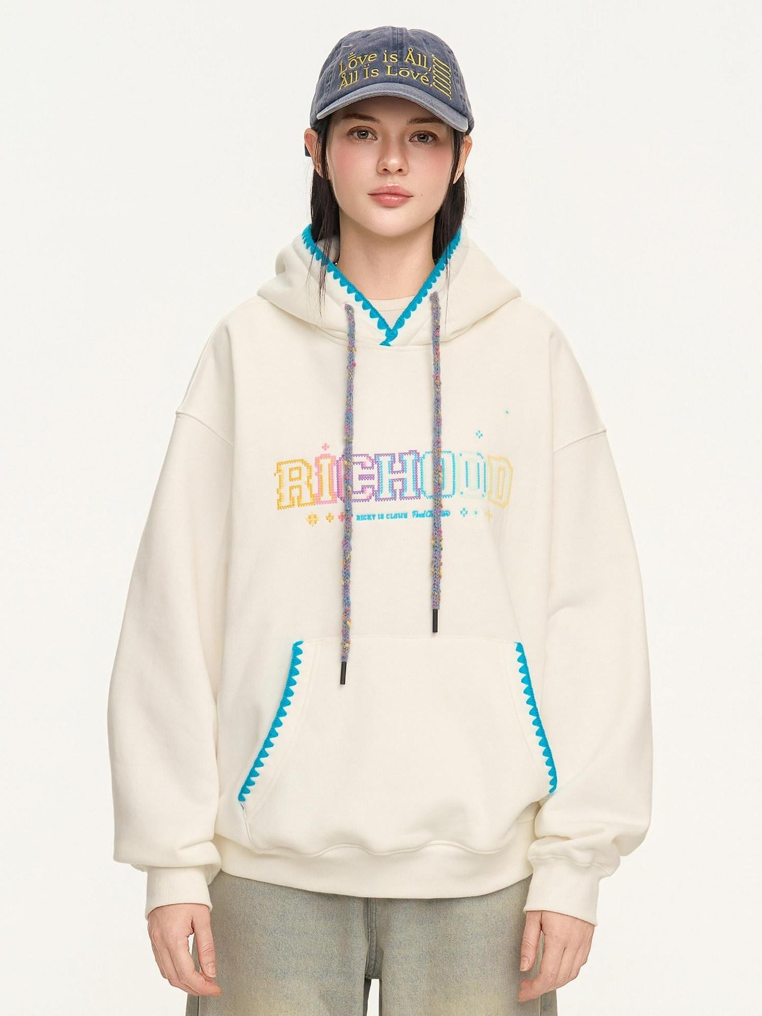 RickyisClown Pixel Dot Embroidered Men's Cotton Blend Fleece Pullover Hoodies