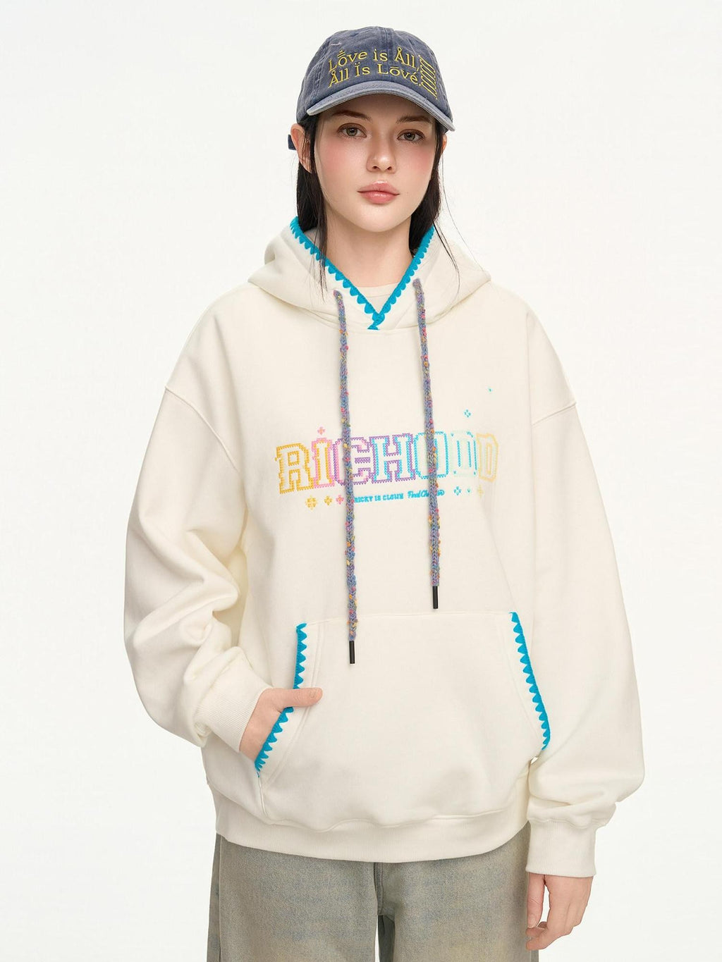 RickyisClown Pixel Dot Embroidered Men's Cotton Blend Fleece Pullover Hoodies