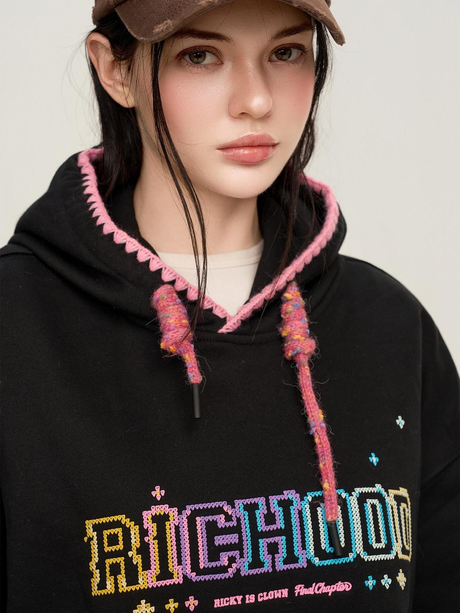 RickyisClown Pixel Dot Embroidered Men's Cotton Blend Fleece Pullover Hoodies
