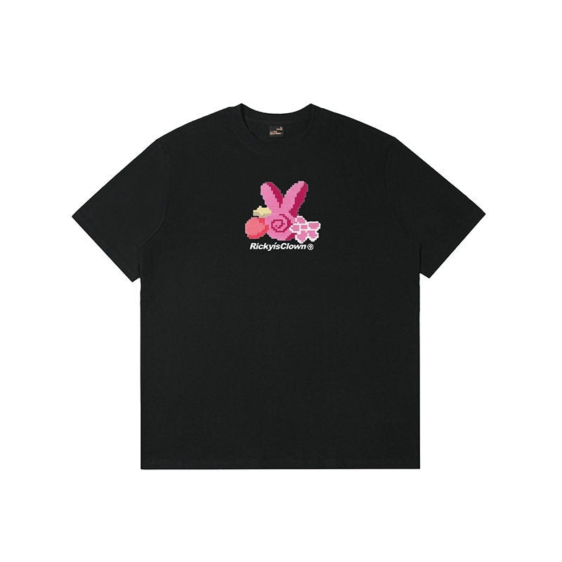 RickyisClown_Pixel_Swirl_Rabbit_Brush_Embroidered_Men's_Cotton_Short_Sleeve_T-shirts_MISSTT