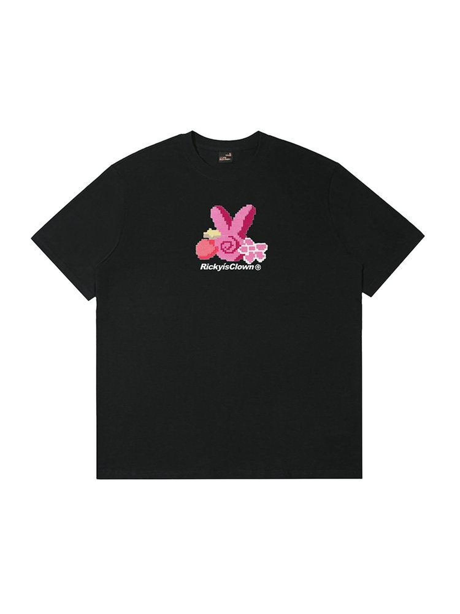 RickyisClown Pixel Swirl Rabbit Brush Embroidered Men's Cotton Short Sleeve T-shirts