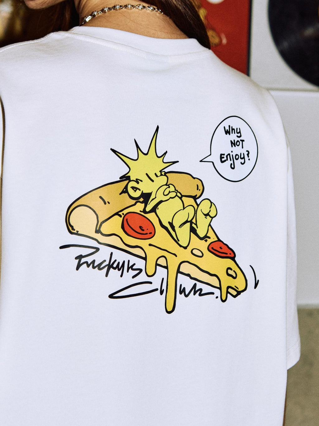 RickyisClown Playful Cartoon Pineapple Pizza Print Men's Casual Couple Short Sleeve T Shirts