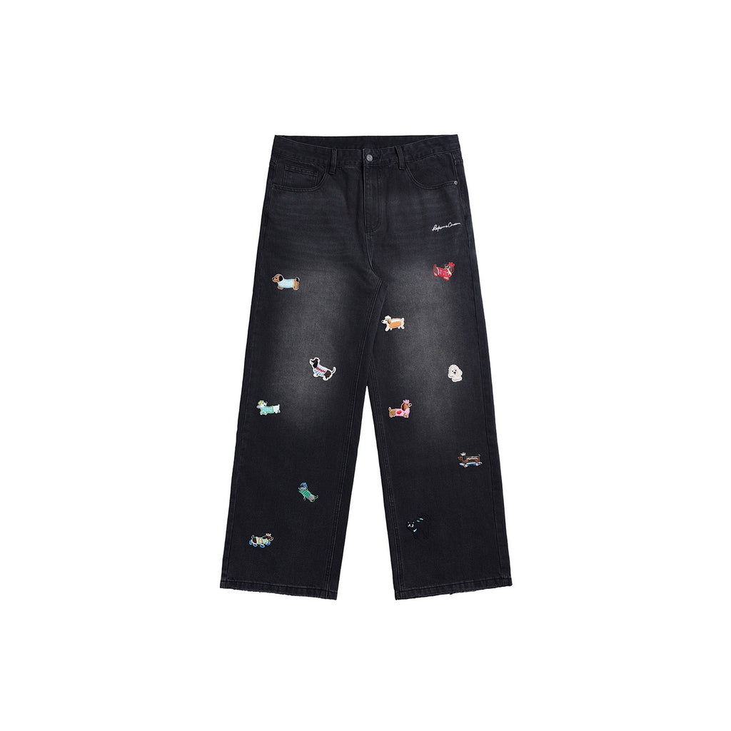 RickyisClown_Playful_Puppy_Embroidered_Loose_Fit_Men's_Denim_Straight_Jeans_MISSTT