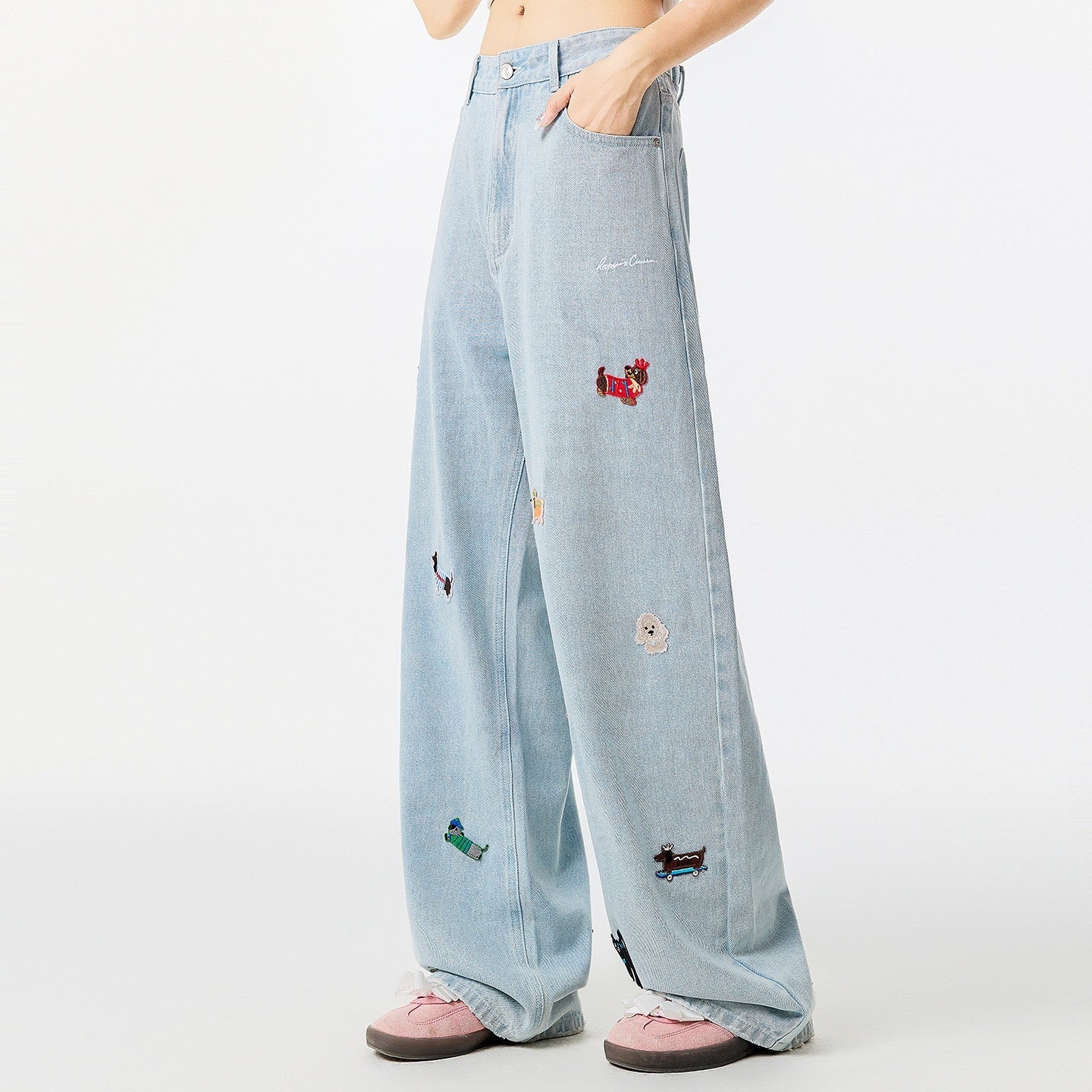 RickyisClown_Playful_Puppy_Embroidered_Loose_Fit_Men's_Denim_Straight_Jeans_MISSTT
