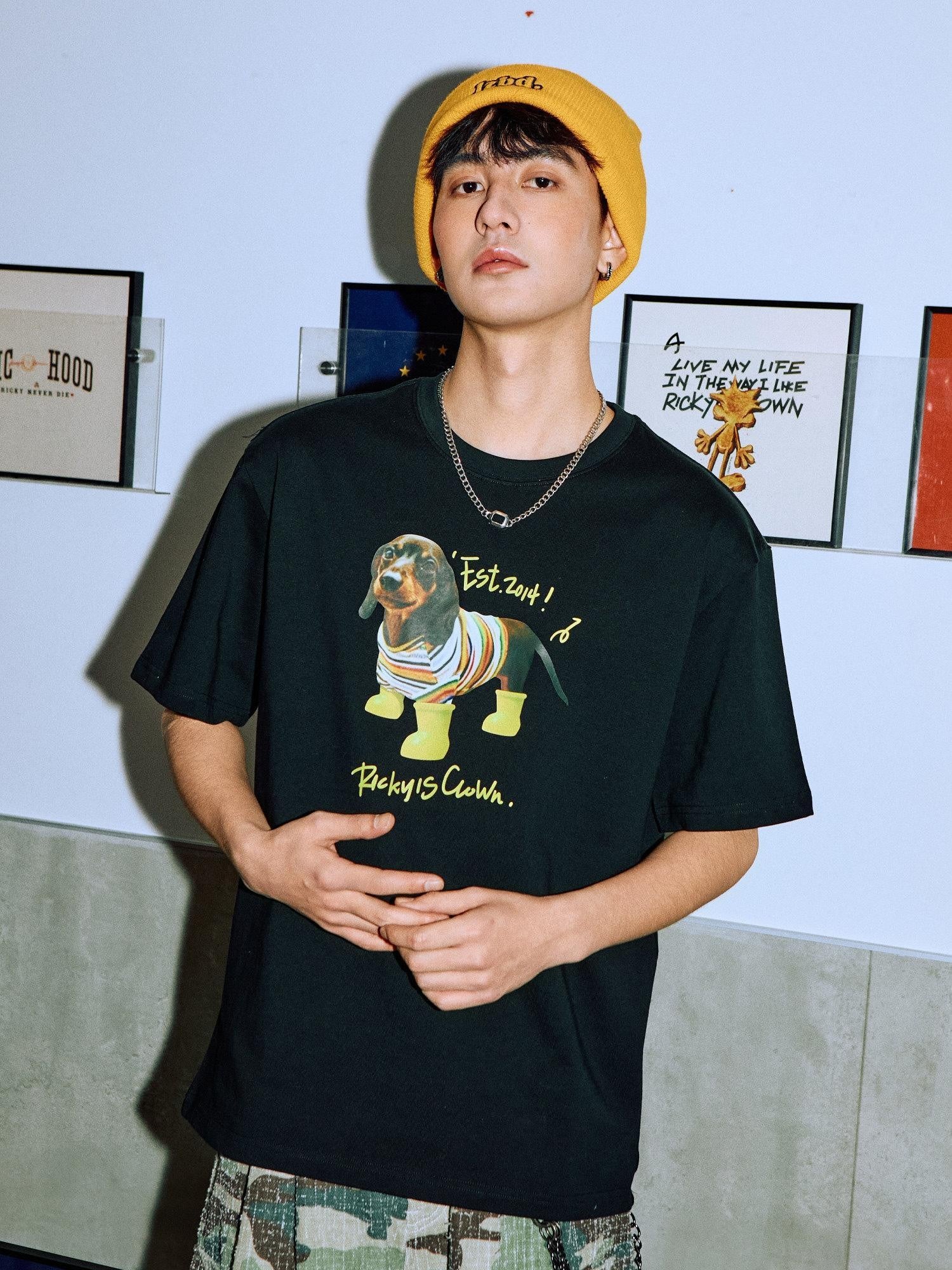 RickyisClown Playful Puppy Print Cooling Men's Cotton Short Sleeve T Shirts