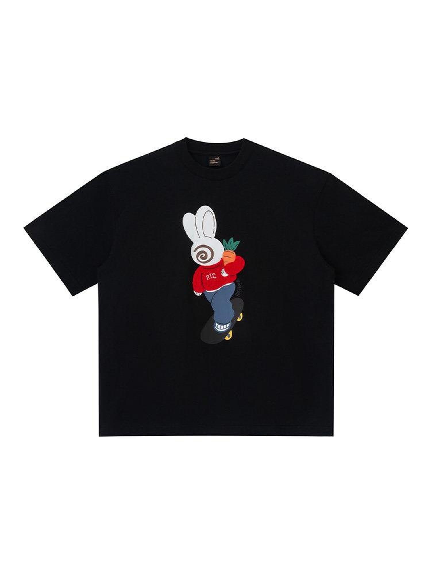 RickyisClown Playful Rabbit Print Cooling Loose Fit Men's Cotton Blend Short Sleeve T-shirts