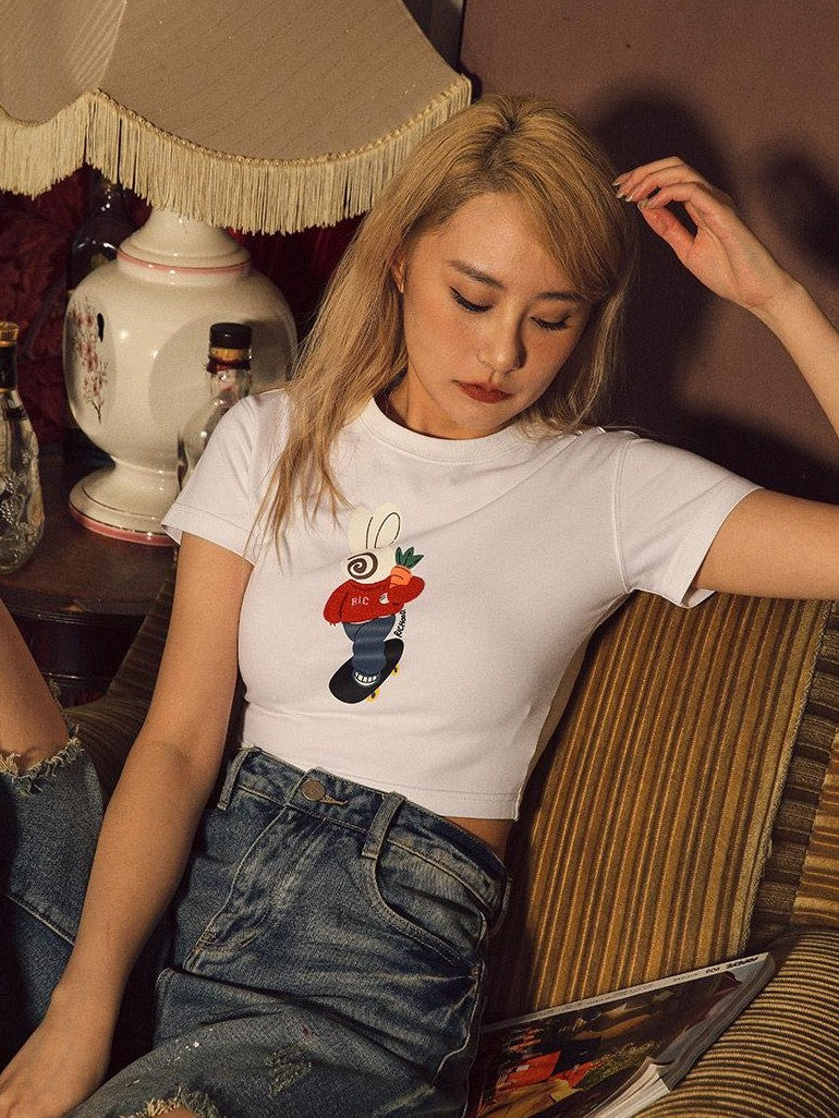 RickyisClown Playful Rabbit Print Cooling Loose Fit Men's Cotton Blend Short Sleeve T-shirts