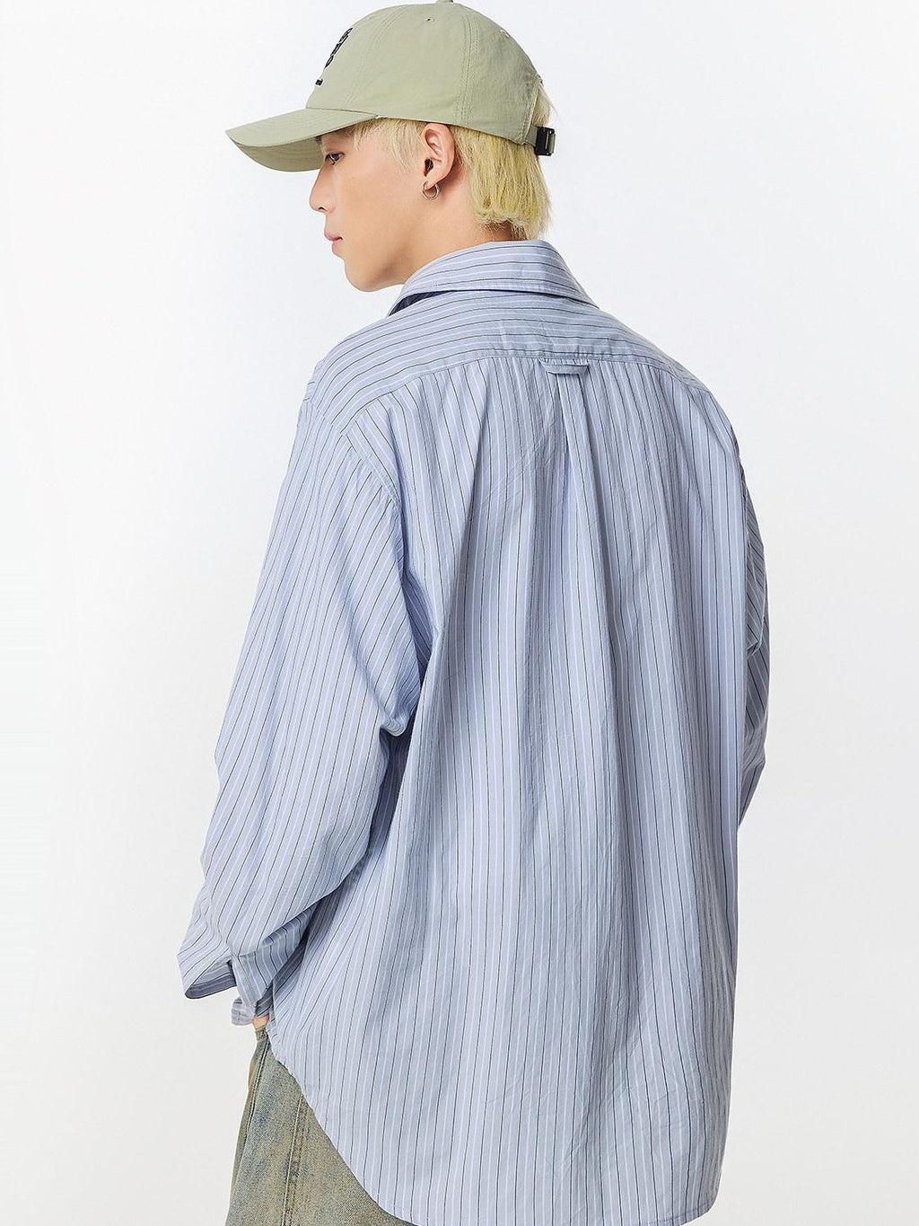 RickyisClown Pocket Vase Print Long Sleeve Shirt Jacket Men's Striped Shirts